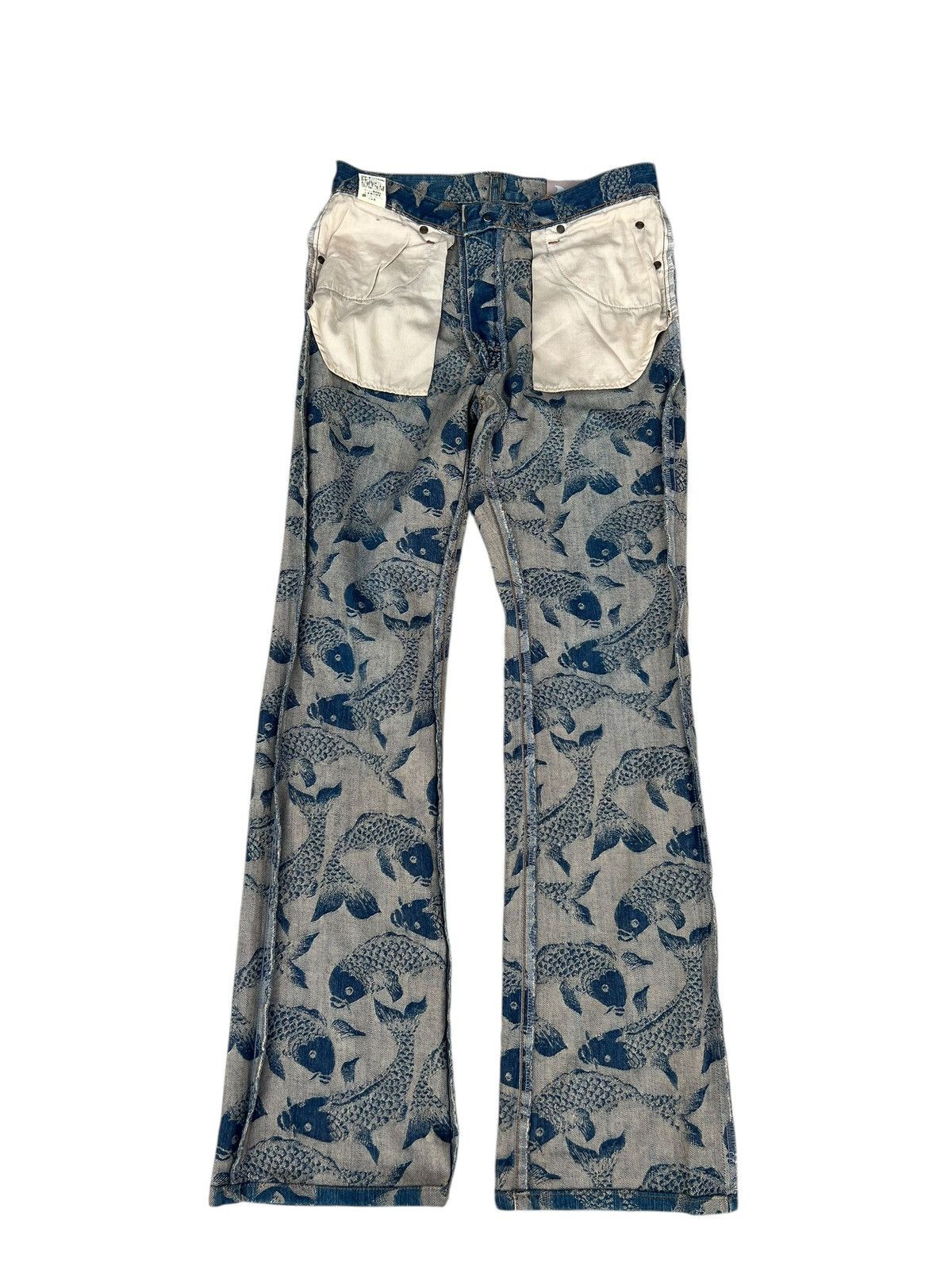Karakuri Tamashii Mud Mash Mania Japan Embroidery Koi Fish Denim Flare Jeans Size US 29 - 19 Thumbnail