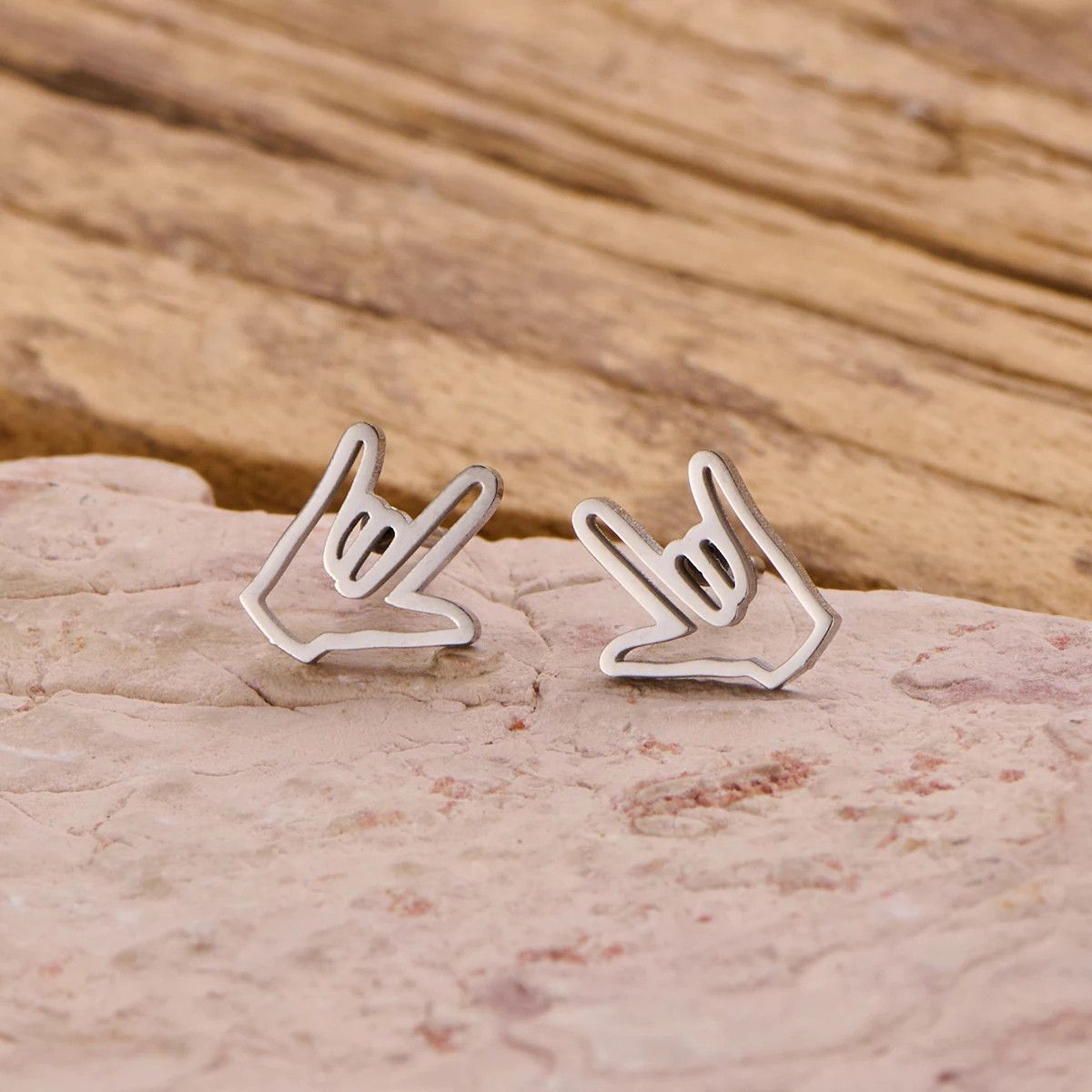 Jewelry I Love You Gesture Mini Stud Earrings Charm Earring Gift Size ONE SIZE - 1 Preview