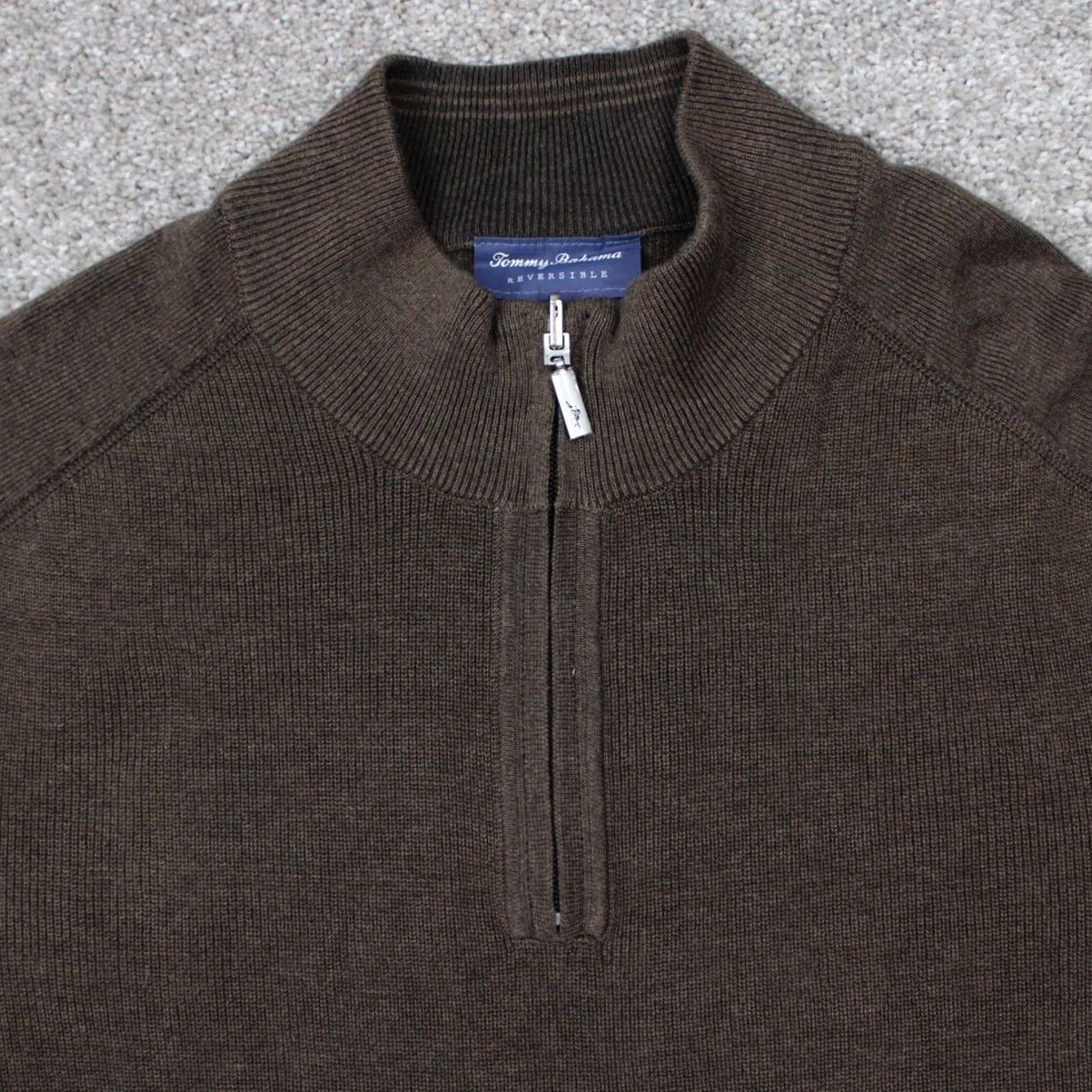 Tommy Bahama Tommy Bahama Reversible Sweatshirt Mens XL Brown 1/4 Zip Pima Cotton L/S Sweater Size US XL / EU 56 / 4 - 5 Thumbnail