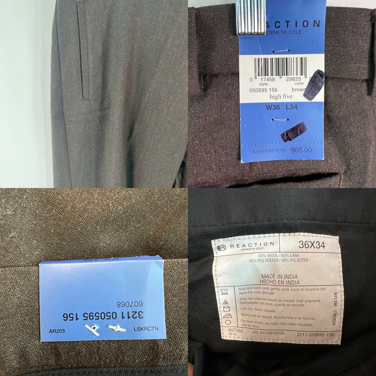 Kenneth Cole KENNETH COLE REACTION Mens Flat Front Straight Wool Brown Dress Pants 36X34 Size Size US 36 / EU 52 - 8 Thumbnail