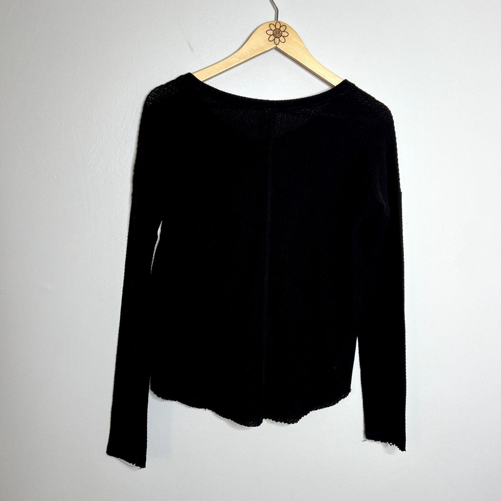 Other Mudd Black Waffle Knit Tie Long Sleeve Top Size XS / US 0-2 / IT 36-38 - 5 Thumbnail