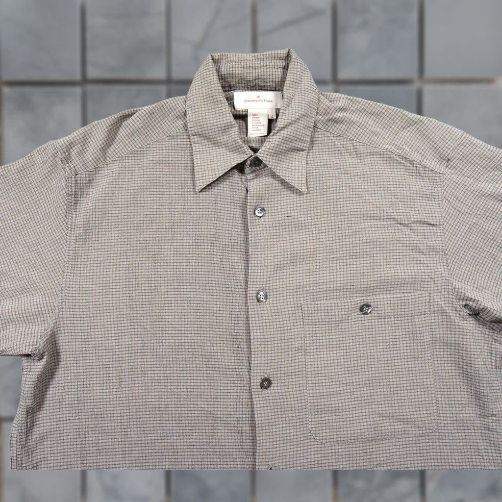 Ermenegildo Zegna Ermenegildo Zegna Shirt Mens Small Gray Button Down Short Sleeve Textured Italy Size US S / EU 44-46 / 1 - 1 Thumbnail