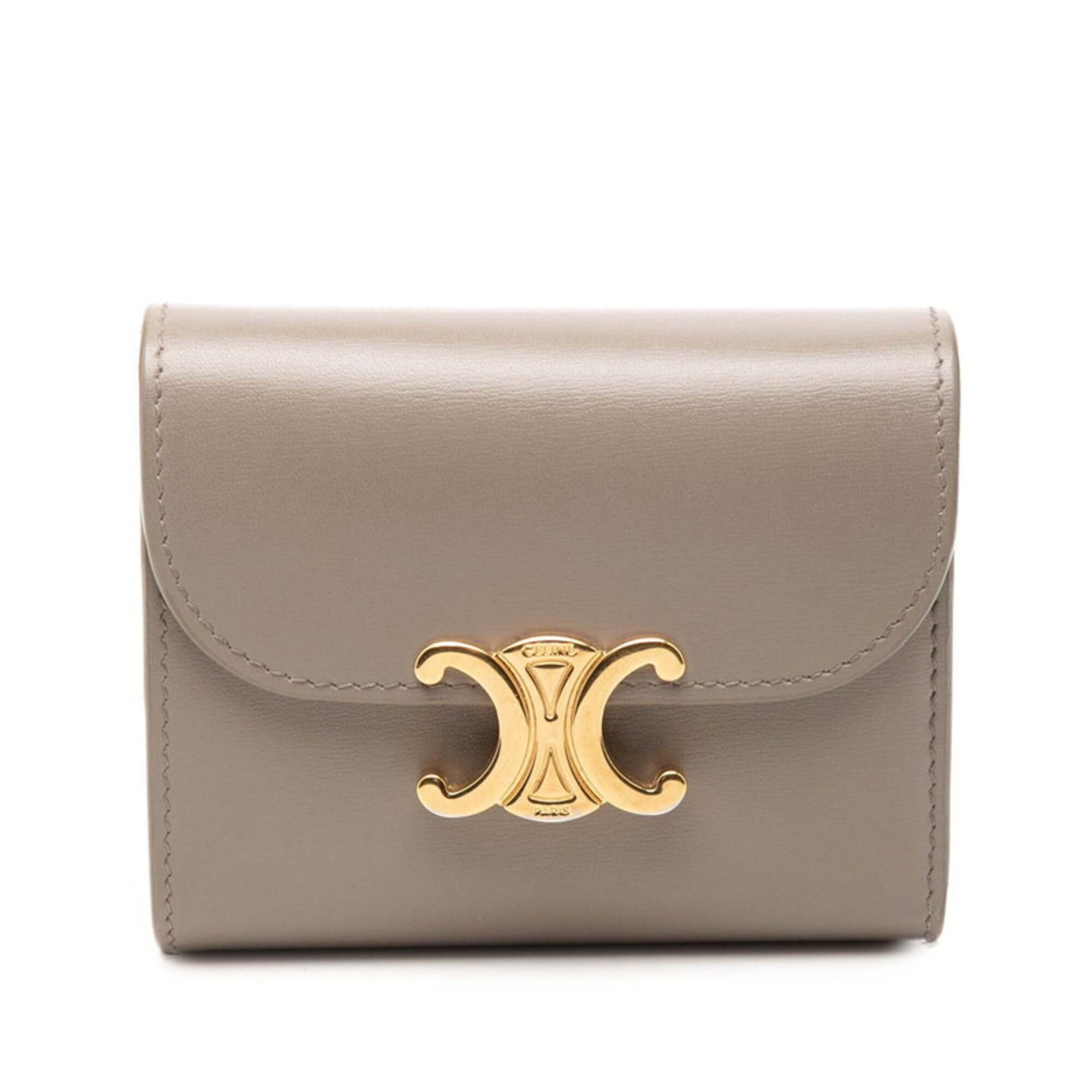 Celine Celine Triomphe Small Flap Wallet, Bi-fold Pebble Gray Leather, Women's CELINE Size ONE SIZE - 1 Thumbnail