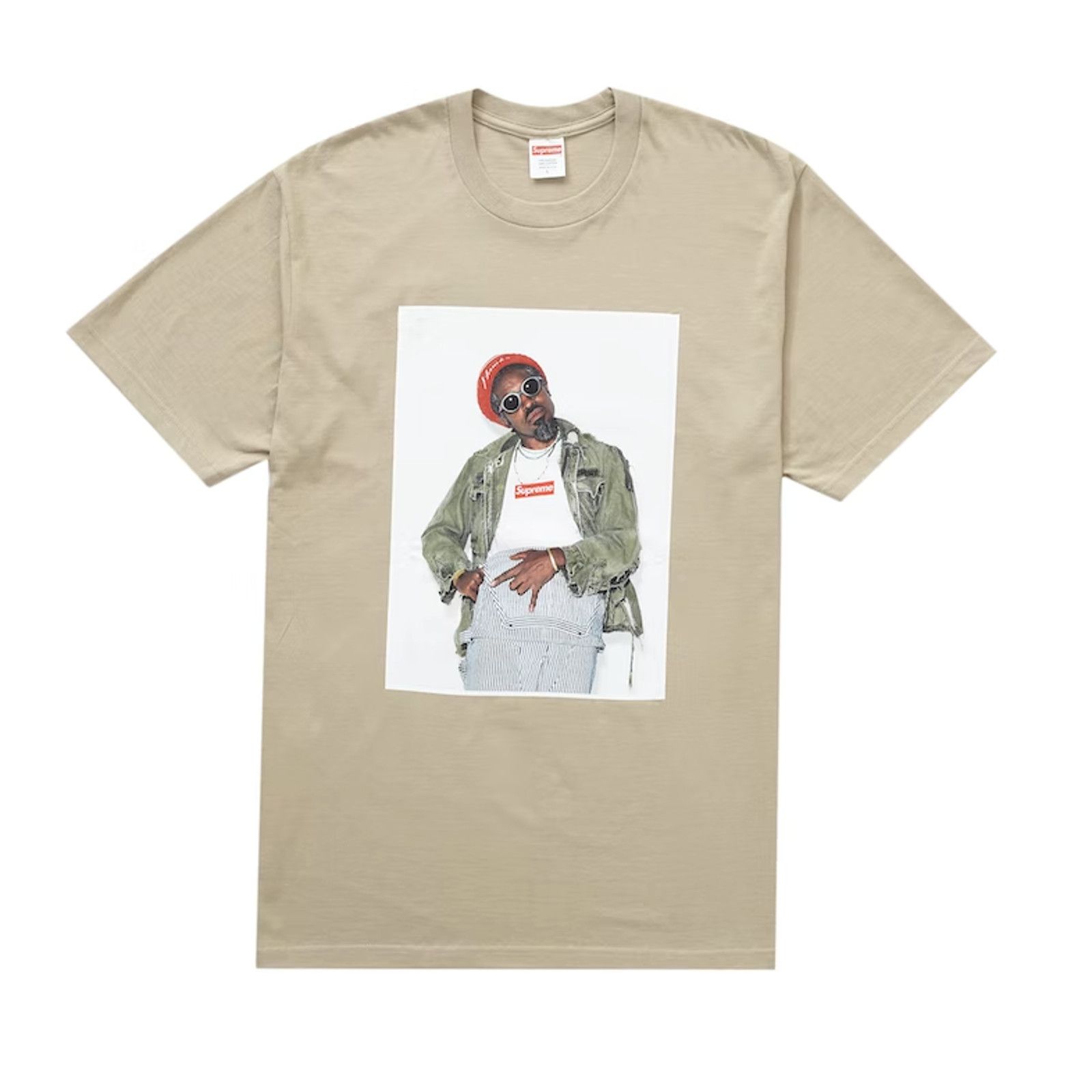 image of Supreme André 3000 Short Sleeve Tee Shirt Stone, Men's (Size XL)