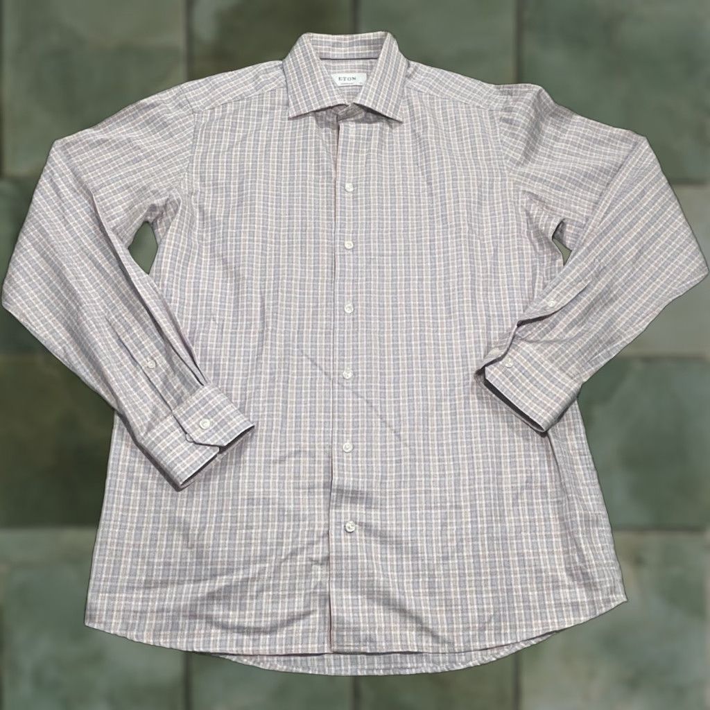 Eton ETON Dress Shirt Men 42 / 16.5 Contemporary Fit Multicolor Plaid Long Sleeve Size 42R - 1 Thumbnail