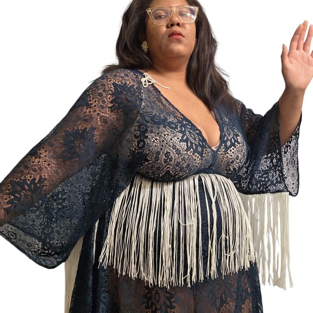 The Unbranded Brand Green Blue Lace & Fringe by Flutterdress Size ONE SIZE - 3 Thumbnail