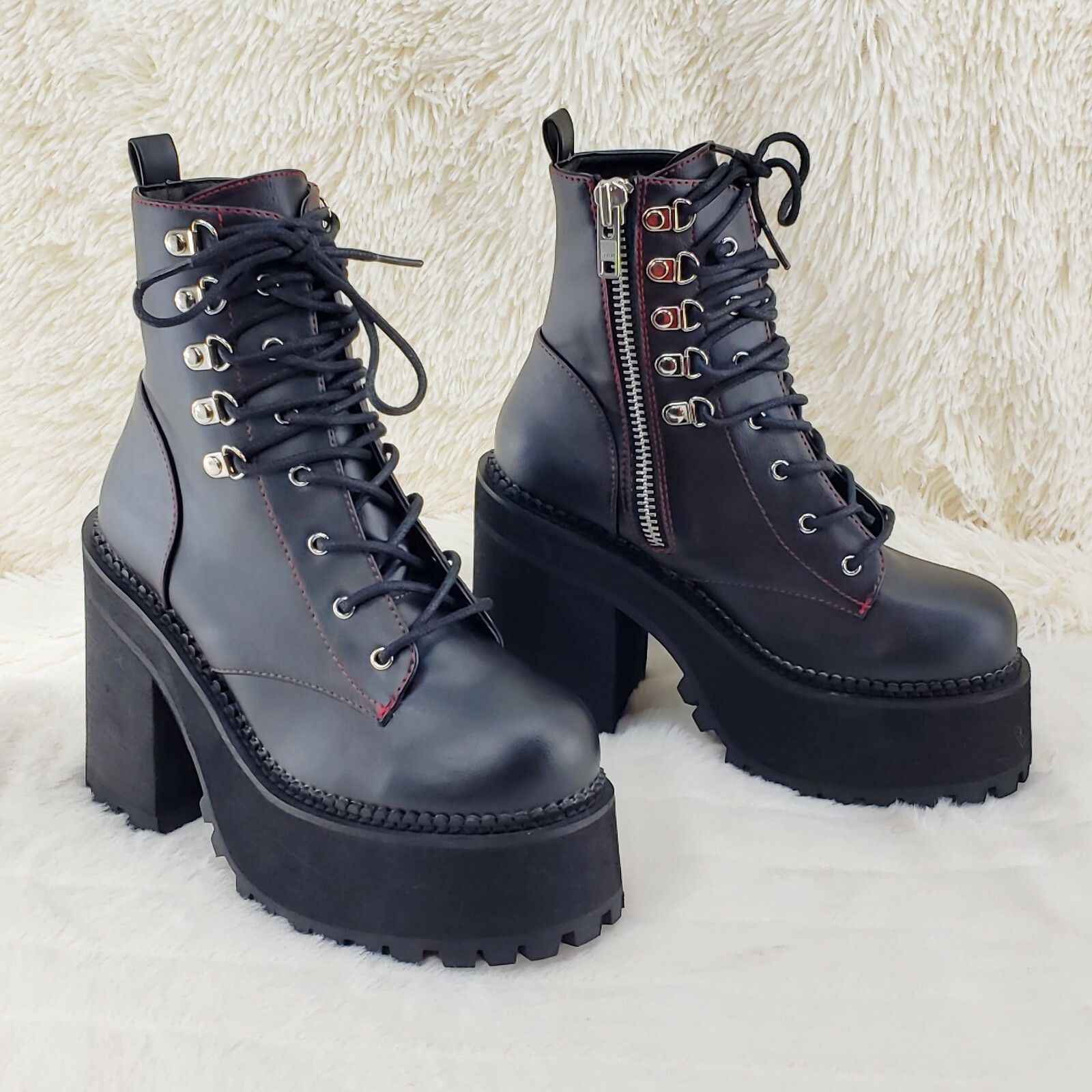 Demonia Cult DEMONIA Assault 100 Gothic Punk Heel Cleat Platform Red Stit Size US 6 / IT 36 - 5 Thumbnail