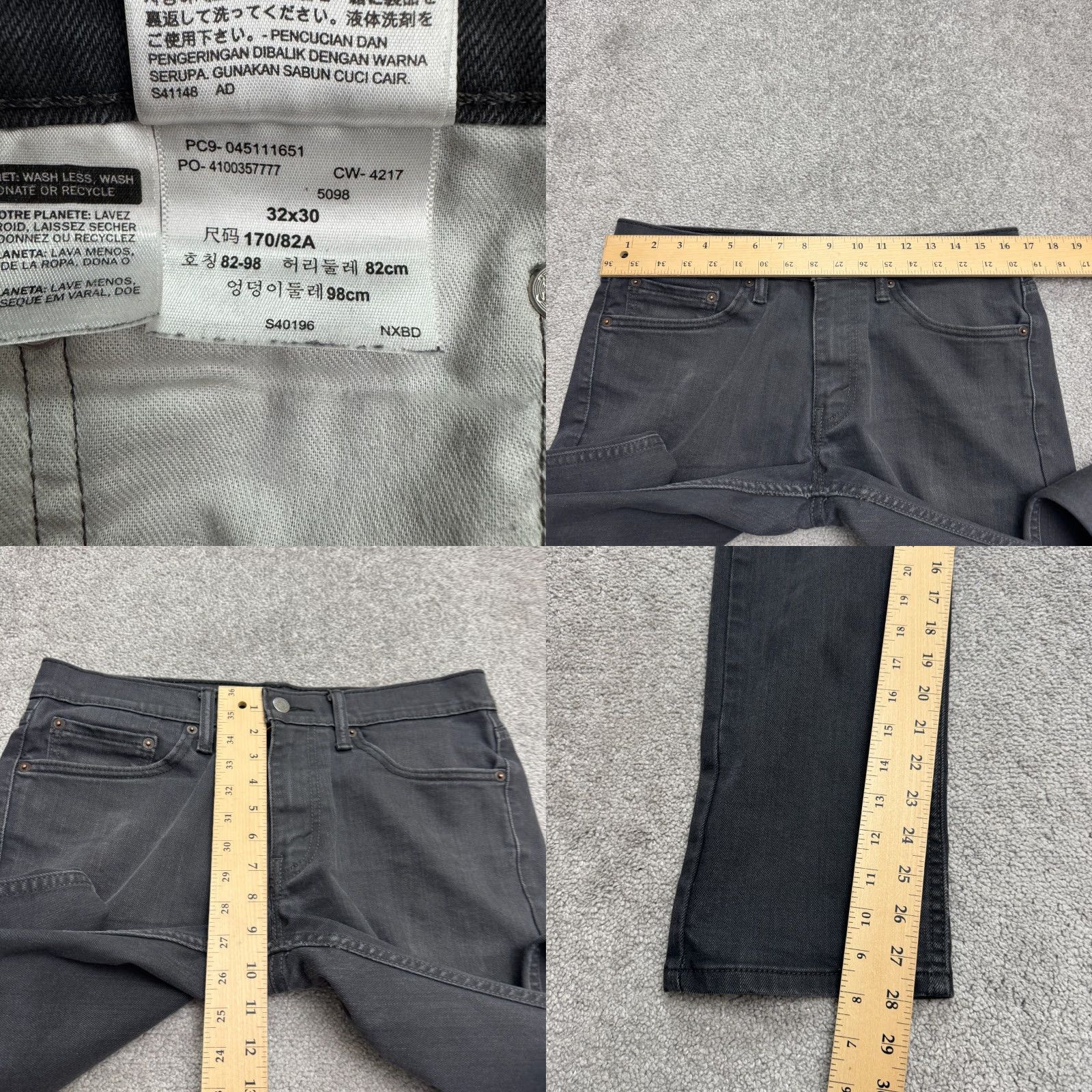Levi's Levi's 511 Slim Fit Jeans Mens 32x30 Dark Gray Denim 5-Pocket Straight Casual Size US 32 / EU 48 - 9 Thumbnail
