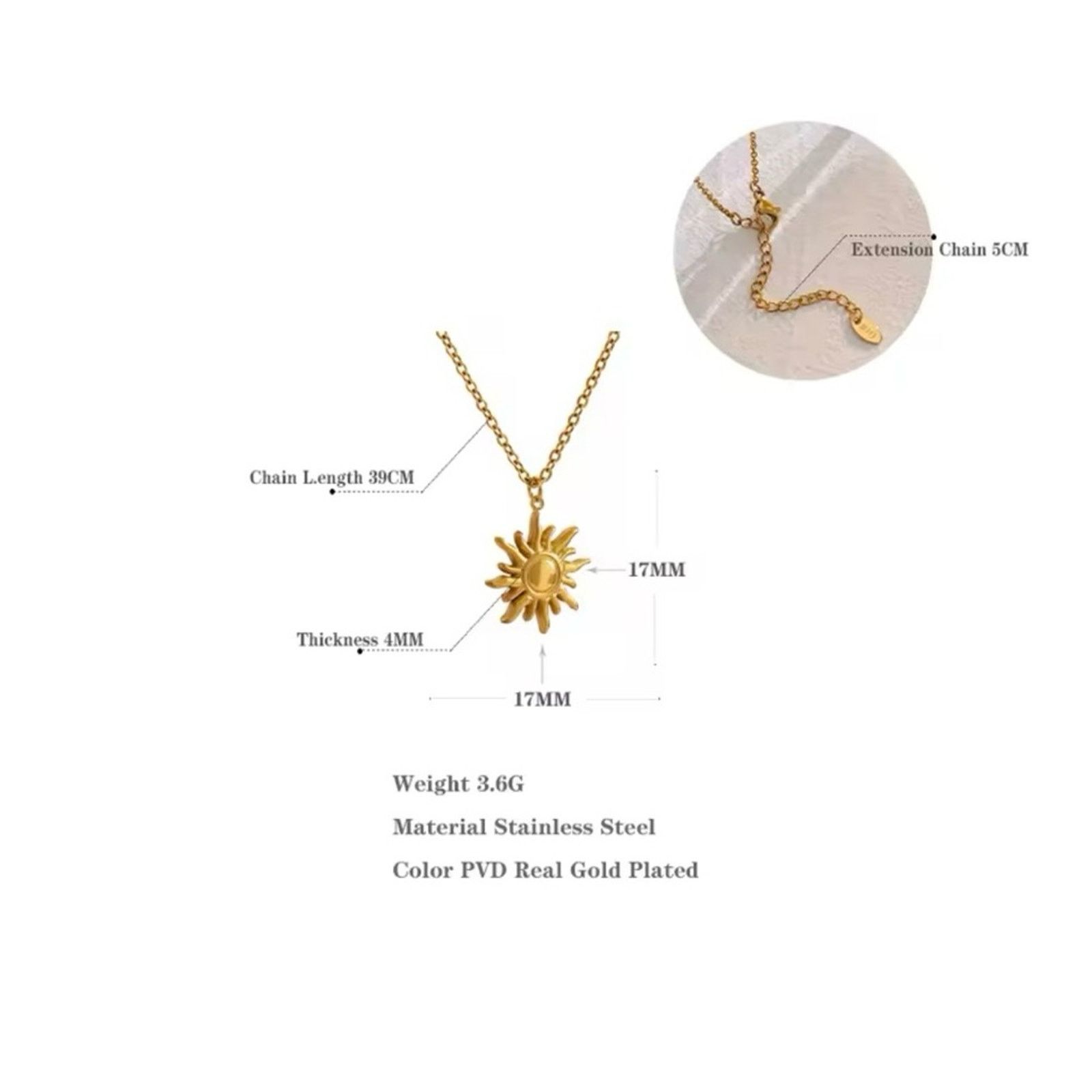Other COPY - Stainless Steel Golden Casting Sun Pendant Necklace Size ONE SIZE - 4 Thumbnail