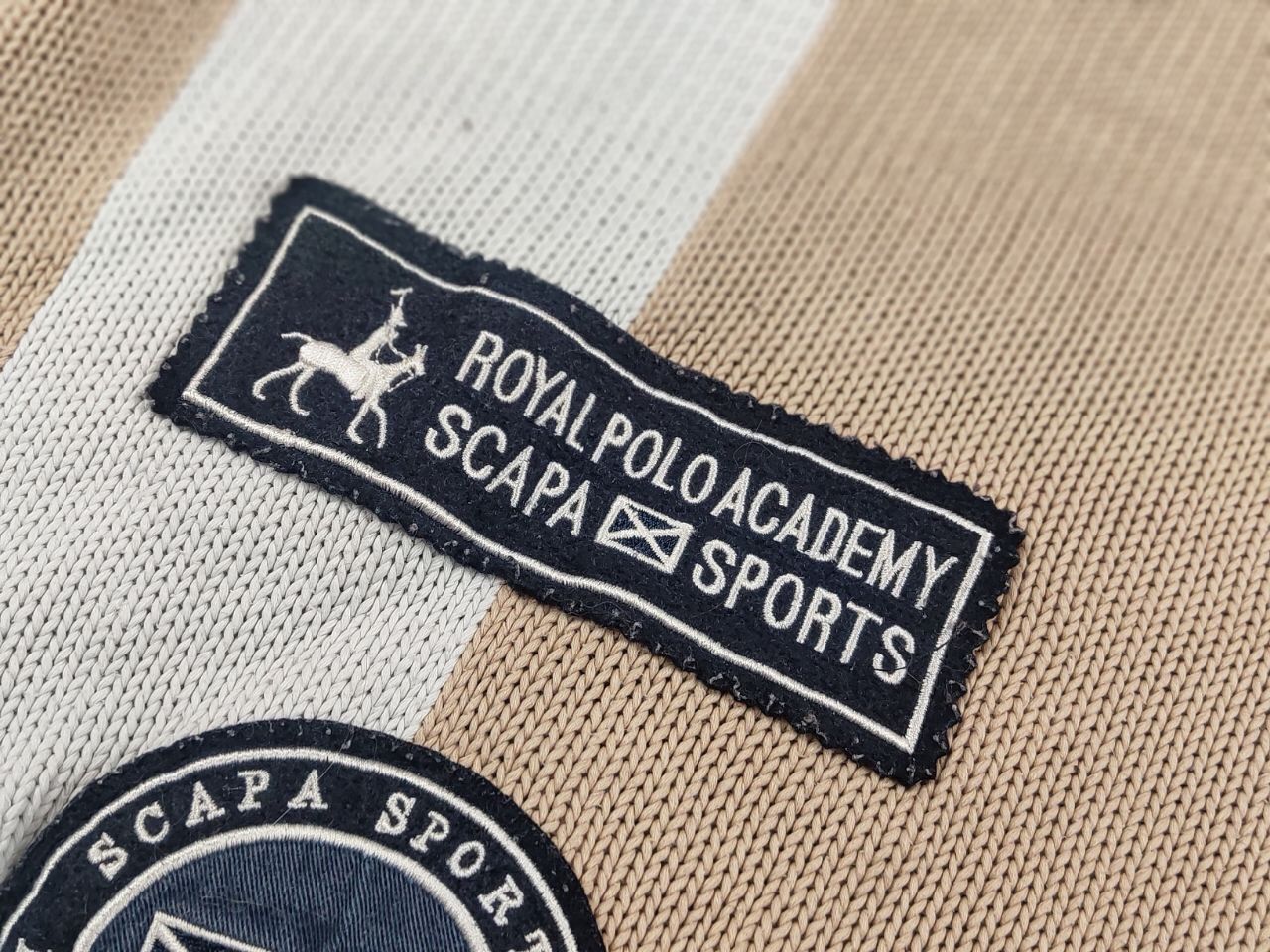 Japanese Brand Vintage 90's Polo Skarpa Sports Knit beige Patchwork Sweater Size US L / EU 52-54 / 3 - 17 Thumbnail