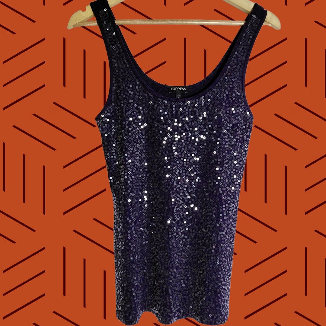 Express EXPRESS Sequin Tank Top Purple Solid Knit Sleeveless Women Size L Size L / US 10 / IT 46 - 1 Thumbnail