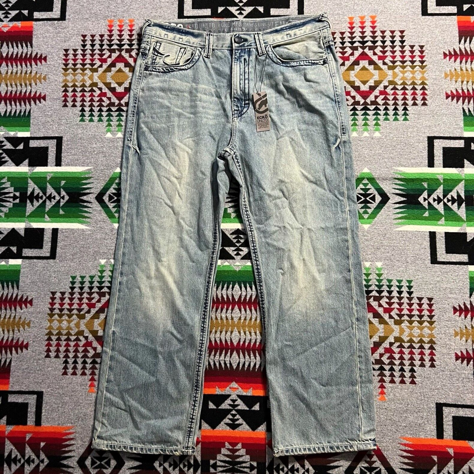 image of Vintage Ecko Unltd Baggy Wide Leg Jeans Y2K Grunge Skate Pants Size 38X30 NWT C9 in White, Men's