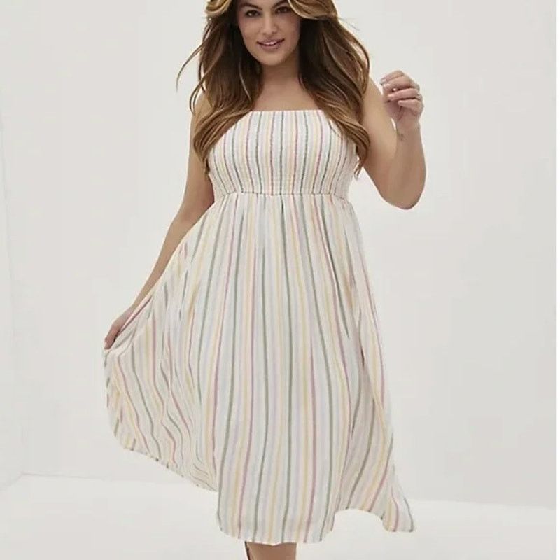 Corridor Torrid Challis Multi Stripe Ruffle Strap Midi Dress 1X Prep Size XL / US 12-14 / IT 48-50 - 1 Thumbnail