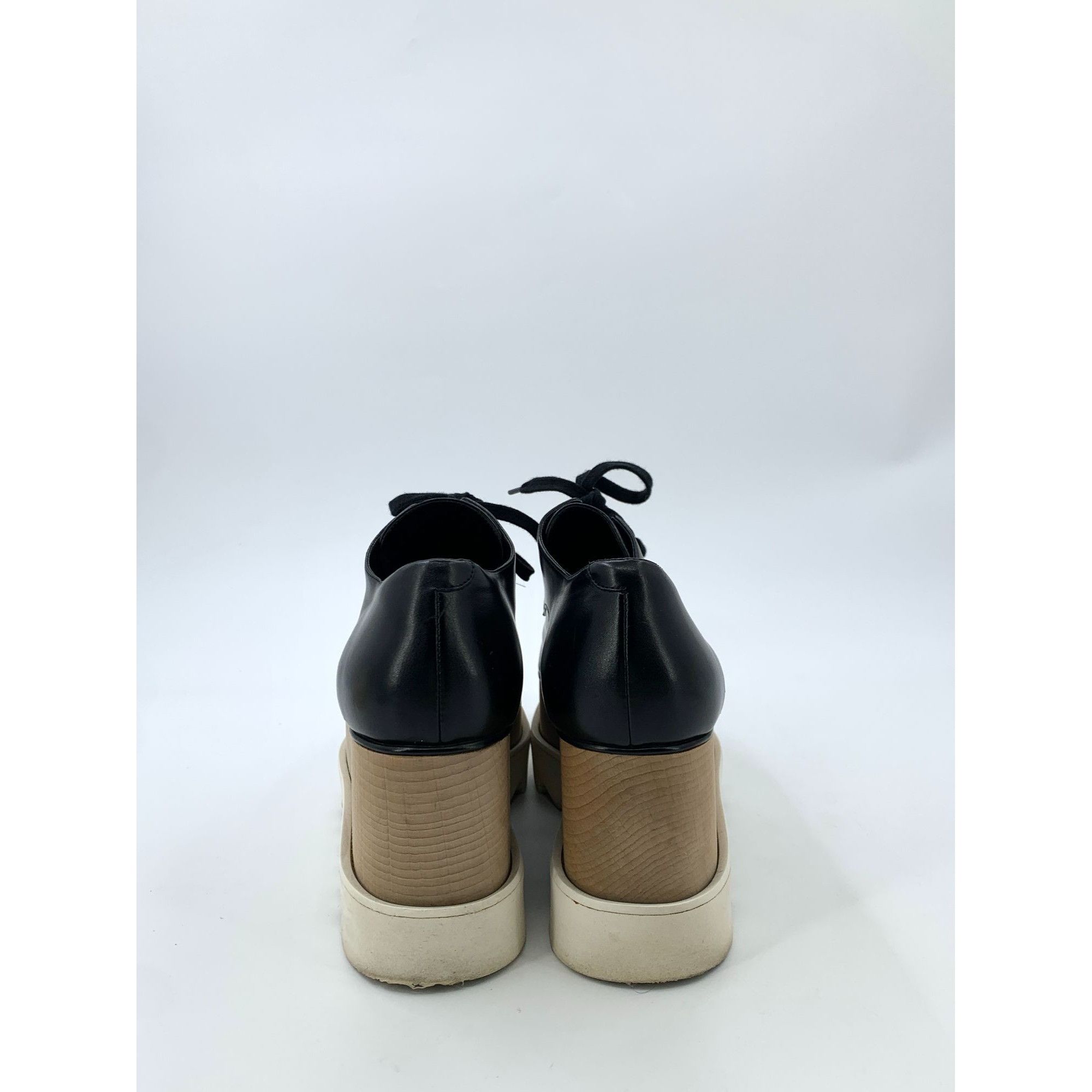 Stella McCartney H9331 Stella McCartney Black Faux Leather Platform Lace-Up S Size US 6.5 / IT 36.5 - 3 Thumbnail
