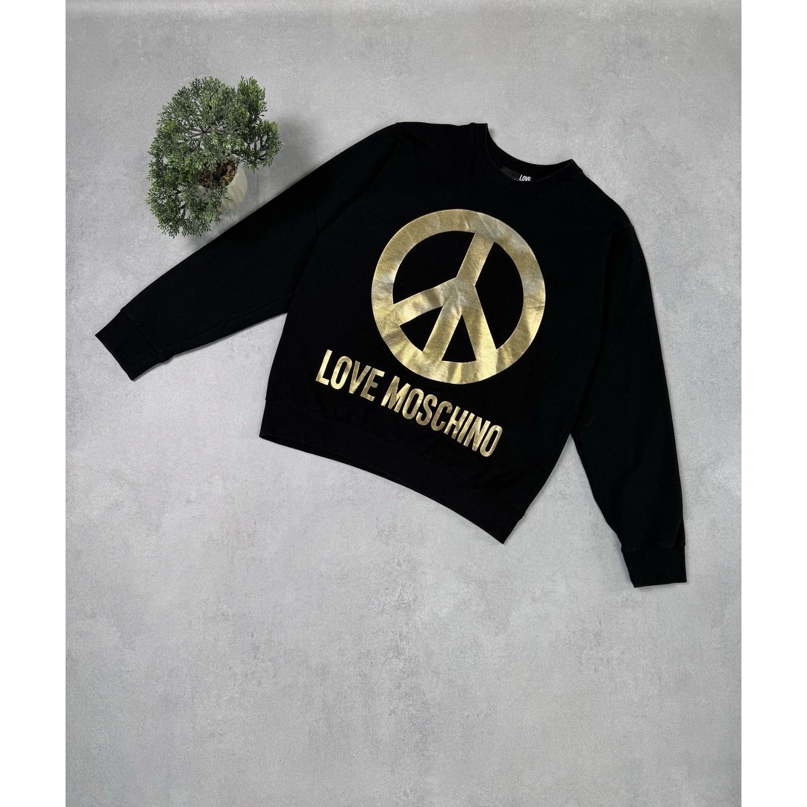 Love Moschino Mens Black/Gold Peace Logo Crew Sweat
