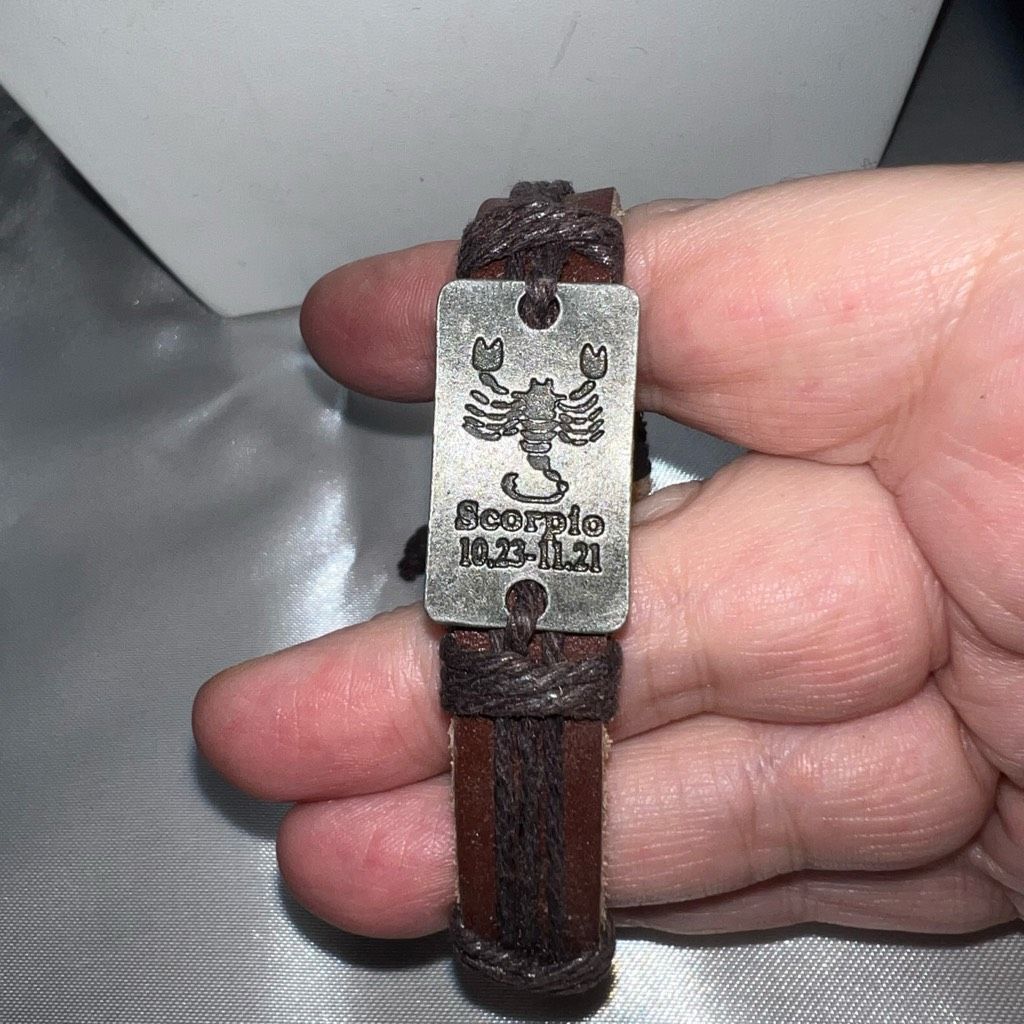 Other Leather and Silver Tone Scorpio Hand Made Bracelet Size ONE SIZE - 1 Thumbnail