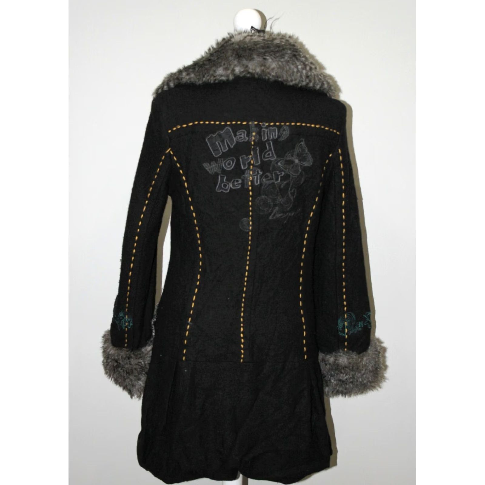 Desigual Desigual Coat Womens Black Jacket 38 Overcoat Casual Polyester Button 38 Desigual Womens Coat Black 38- Regular Size Size XS / US 0-2 / IT 36-38 - 7 Thumbnail