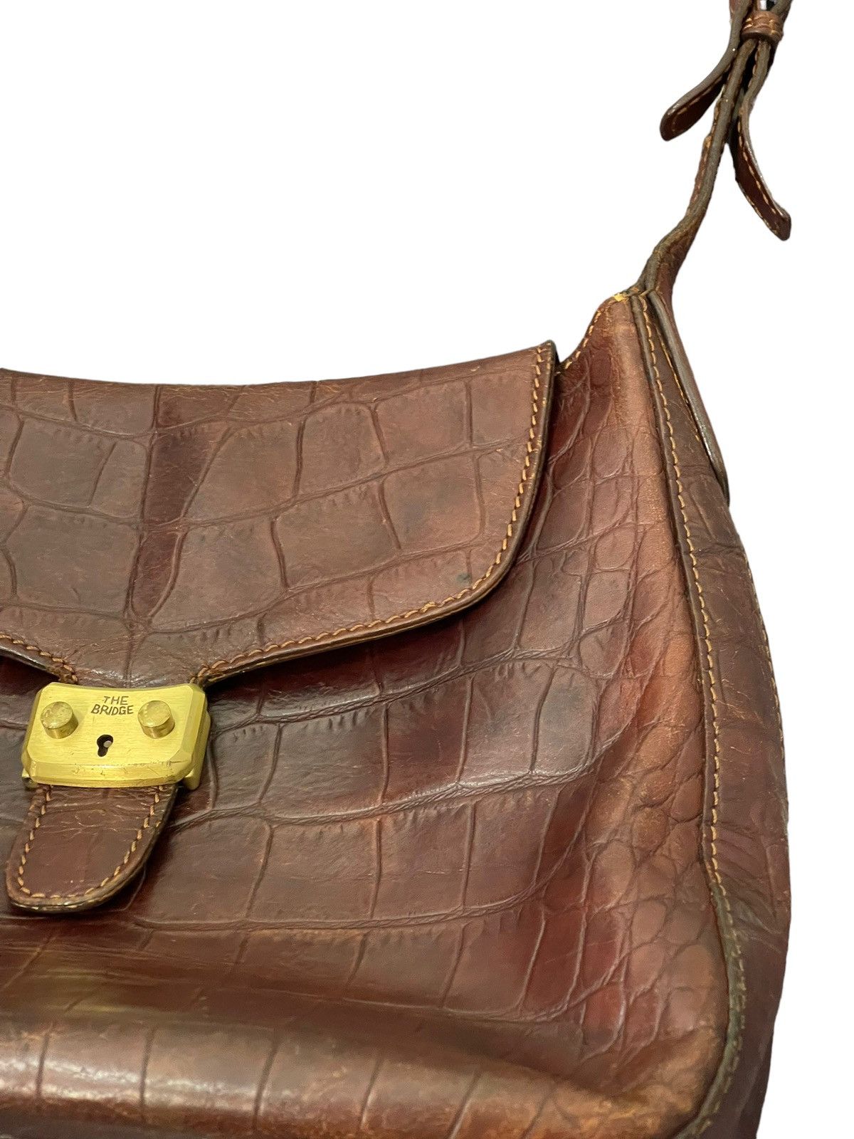 Genuine Leather Crocodile Embossed The Bridge Italy Leather Shoulder Bag Size ONE SIZE - 10 Thumbnail
