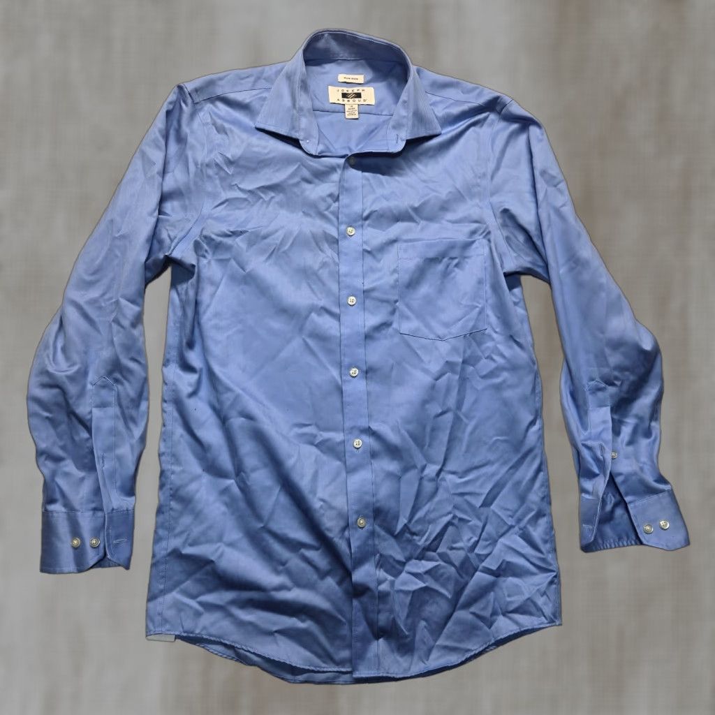 Joseph Abboud VINTAGE Joseph Abboud Men's Dress Shirt Long Sleeve 15 Blue Solid 100% Cotton Classic Fit Non-Iron Size 40R - 1 Thumbnail