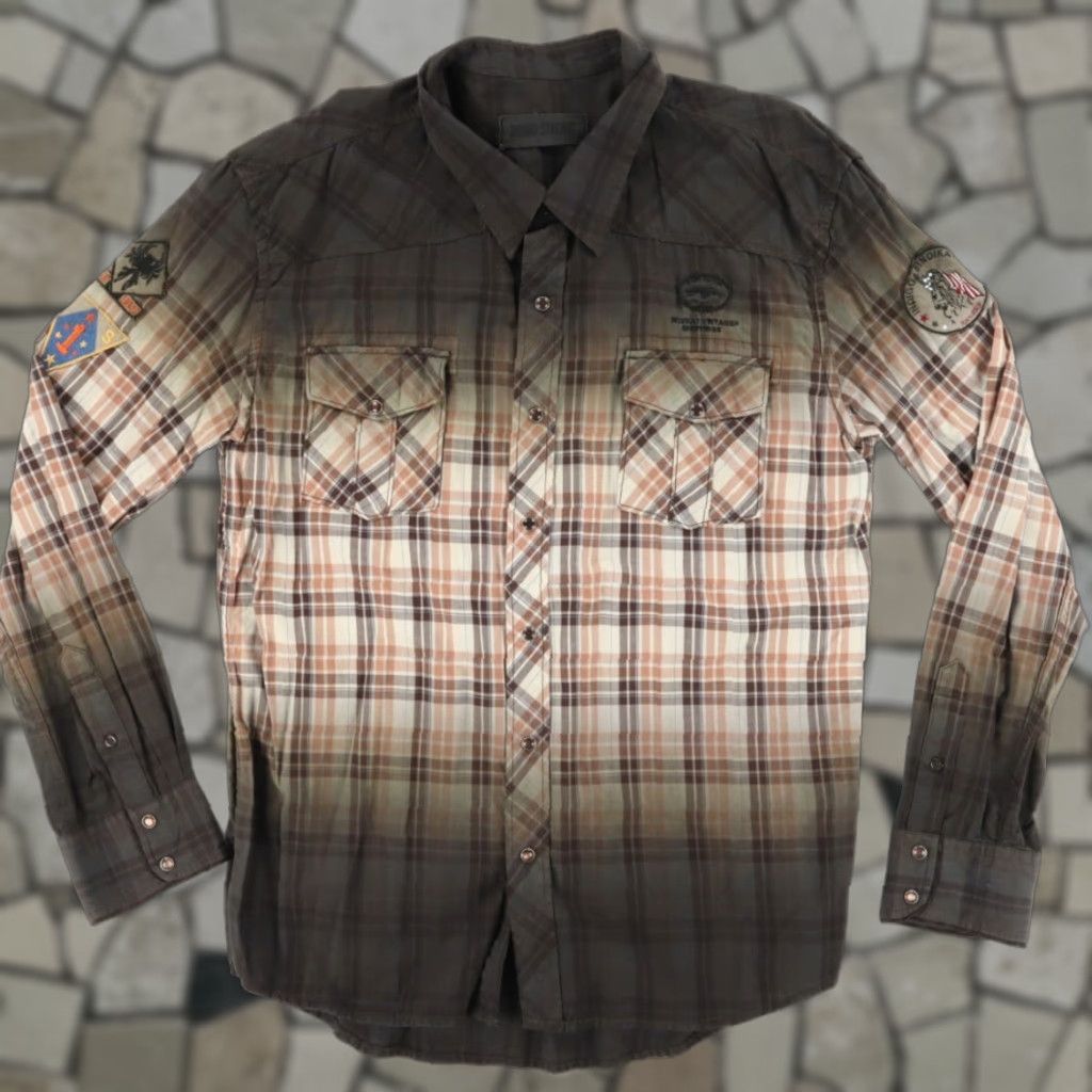 Vintage Indigo Syndikat USA Army Dip Dyed Pearl Snap Cotton Plaid Shirt XL Men Size US XL / EU 56 / 4 - 1 Thumbnail