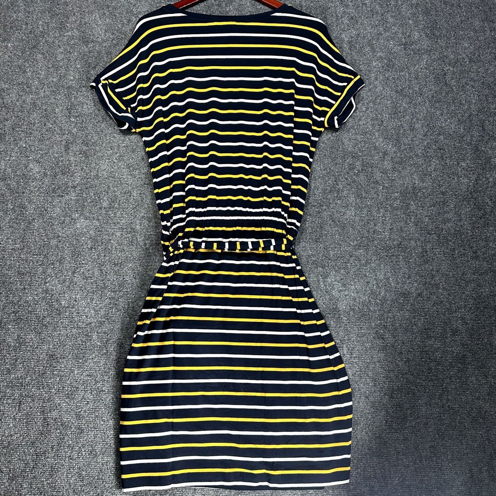 Banana Republic Banana Republic Womens Medium Blue Yellow Stripe T Shirt Dress Stretch Tie Belt Size M / US 6-8 / IT 42-44 - 6 Thumbnail