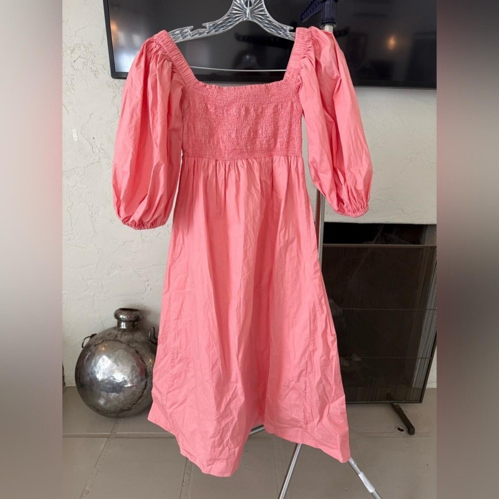 Other Sotela Collection Pink Smocked Midi Dress Puff Sleeve S Size S / US 4 / IT 40 - 7 Thumbnail