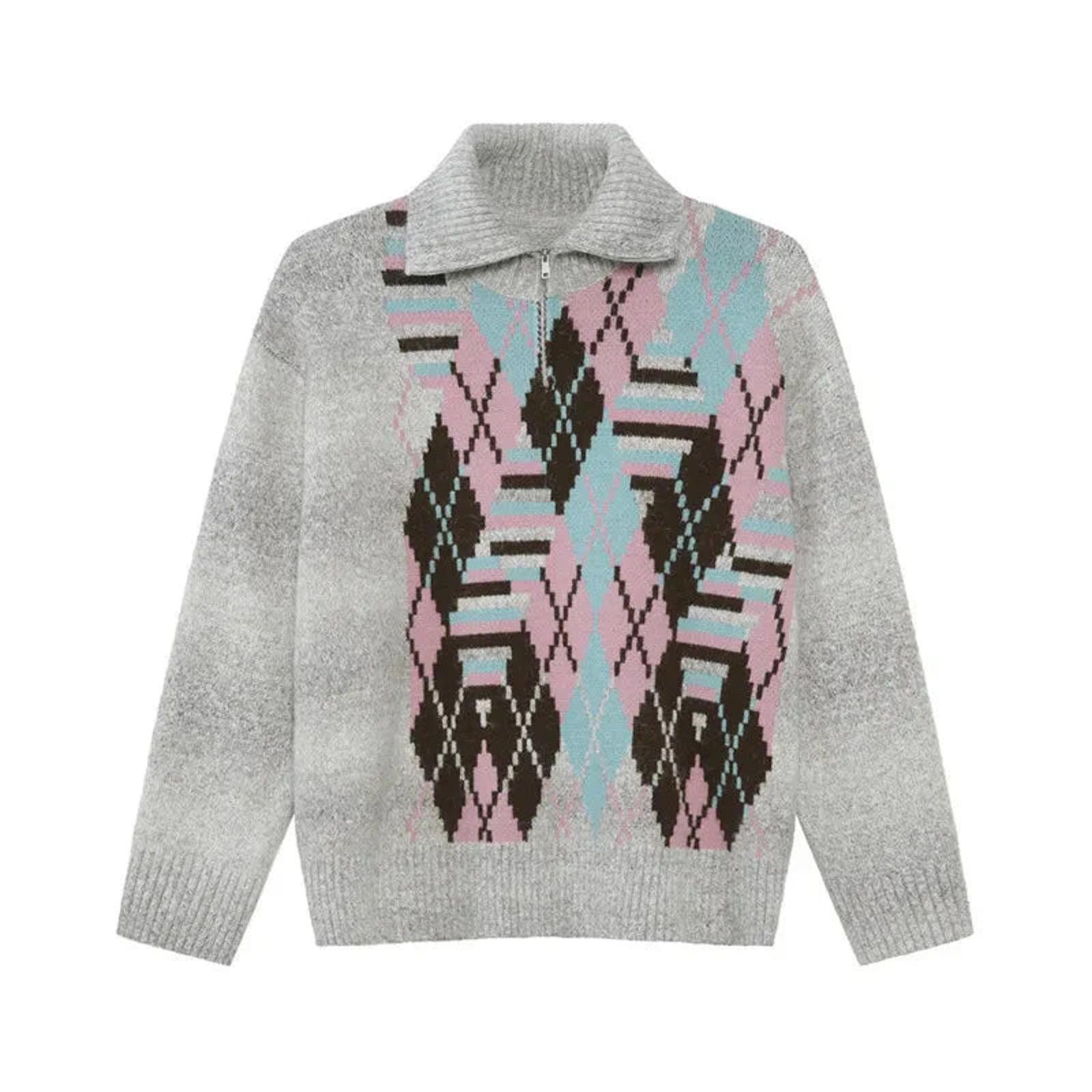 Japanese Brand Pixel Argyle Zip Neck Sweater Size US M / EU 48-50 / 2 - 6 Thumbnail