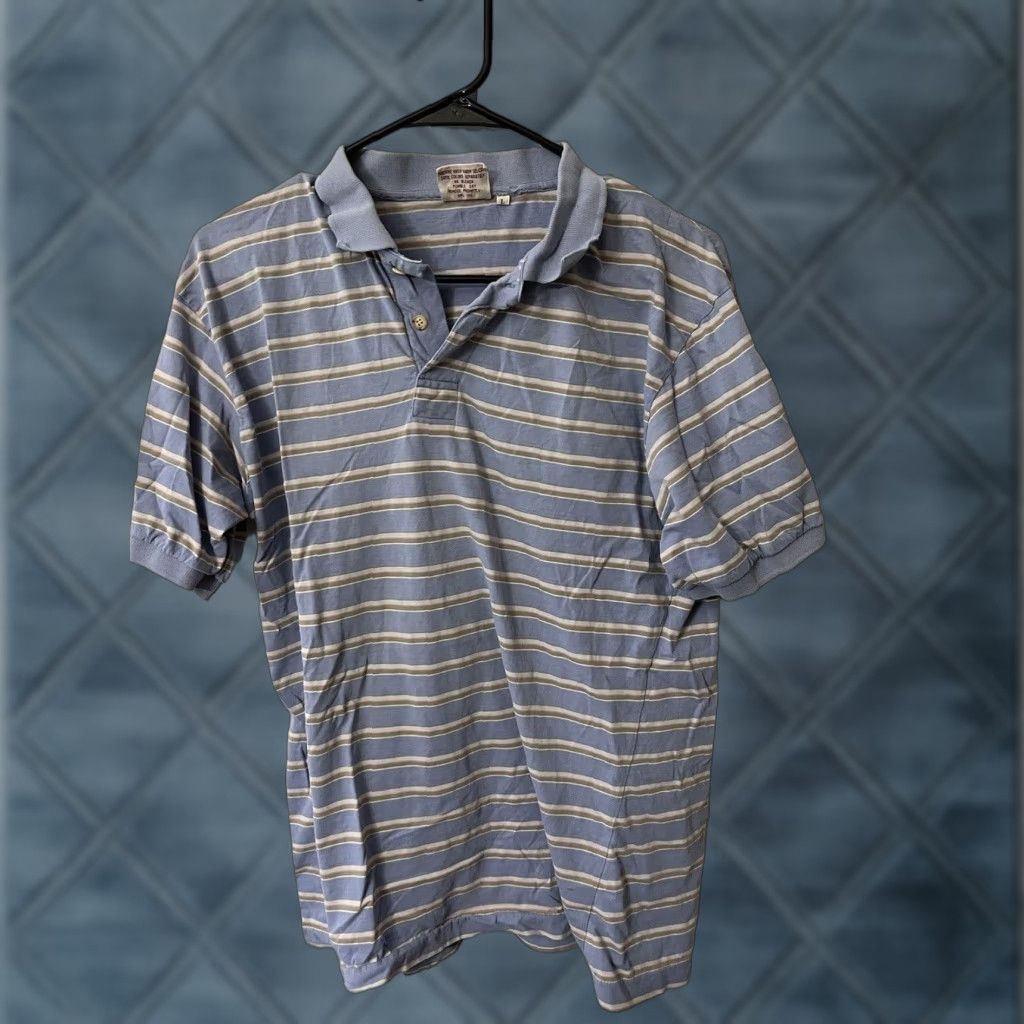 Ralph Lauren VINTAGE Chaps Ralph Lauren Polo Shirt Men Large Blue Striped 90s Classic Polo Mens Size US L / EU 52-54 / 3 - 1 Thumbnail