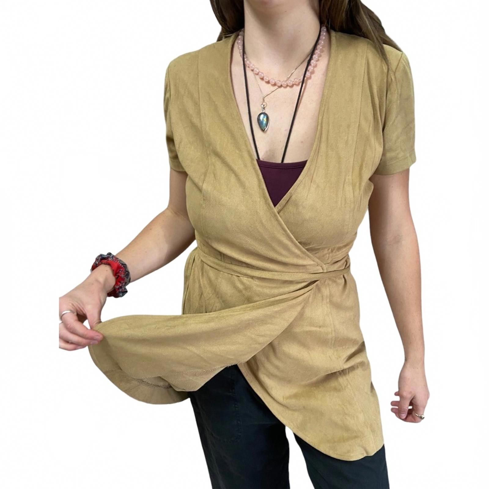 Designer 90s Wayne Rogers 6 Faux Suede Wrap Dress Size M / US 6-8 / IT 42-44 - 1 Thumbnail