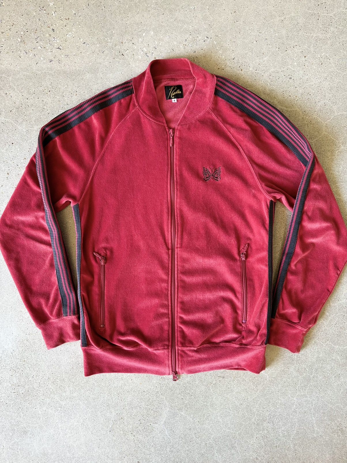 Image of Needles Velour Track Jacket in Red, Men's (Size Small)