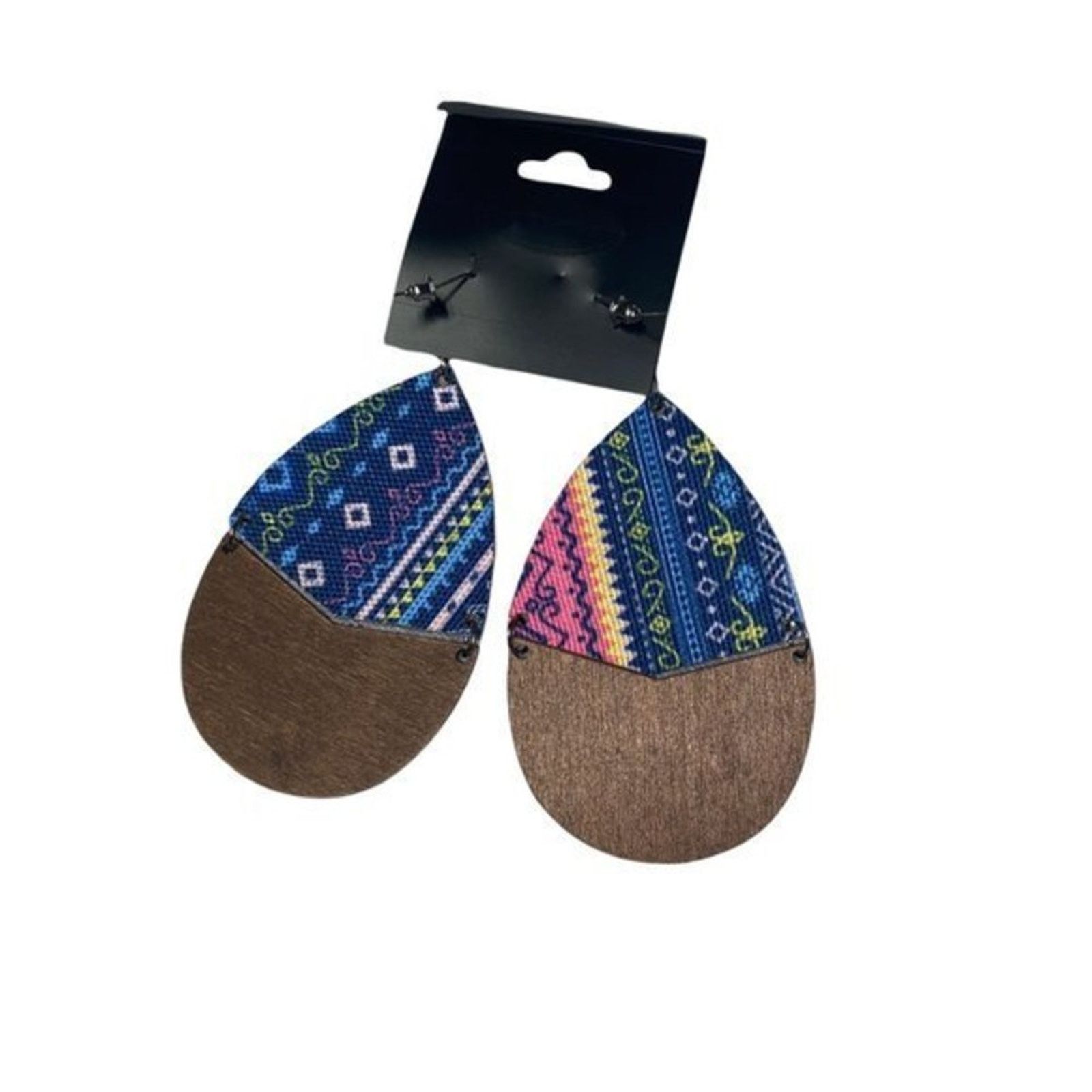 Other NWT Wooden Fabric Covered Boho Aztec Dangle Earrings Blue Size ONE SIZE - 4 Thumbnail