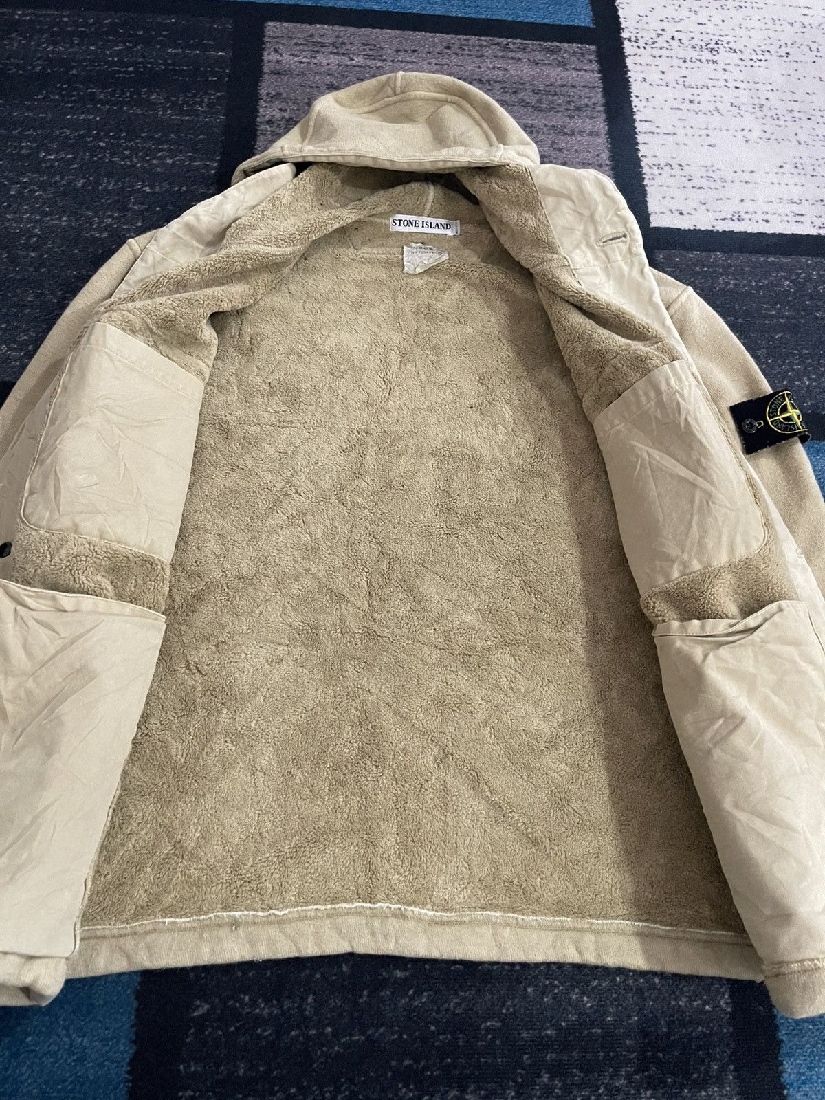 Stone Island Vintage 1999 Stone Island Beige Fleece Lined Hoodie Jacket Size US L / EU 52-54 / 3 - 15 Thumbnail