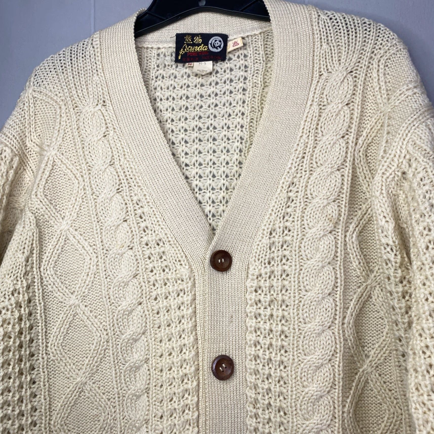 Vintage VINTAGE Panda Cardigan Sweater Beige Wool Crew Neck Button Down Cable-Knit M Womens/Unisex Adults Size M / US 6-8 / IT 42-44 - 2 Thumbnail