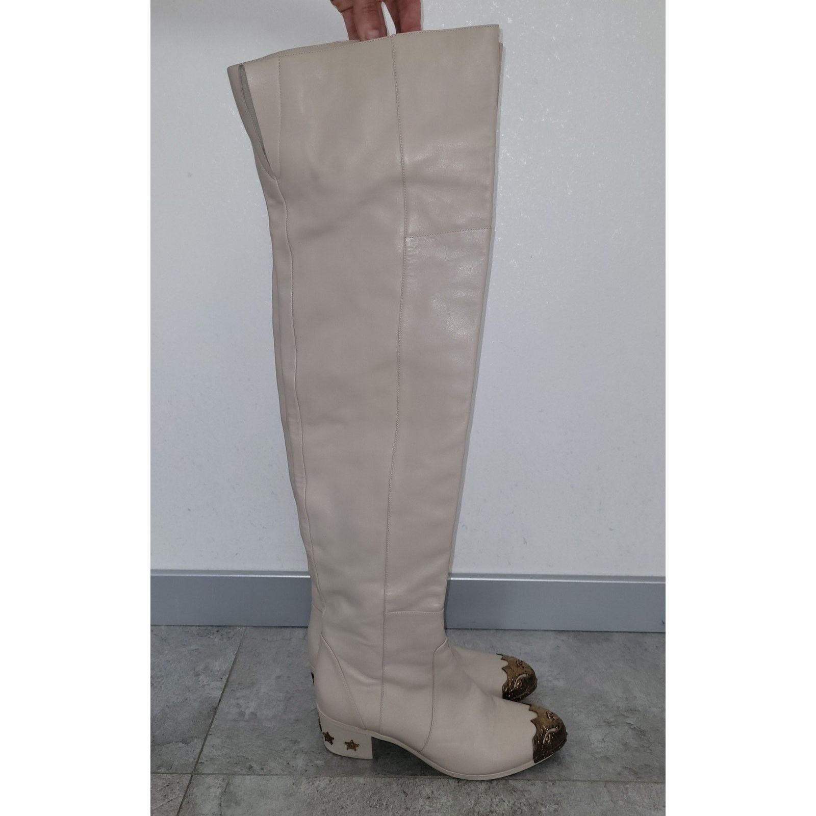 Chanel Chanel Beige Leather Paris Dallas Thigh High Boots Sz. 40 Size US 9 / IT 39 - 9 Thumbnail