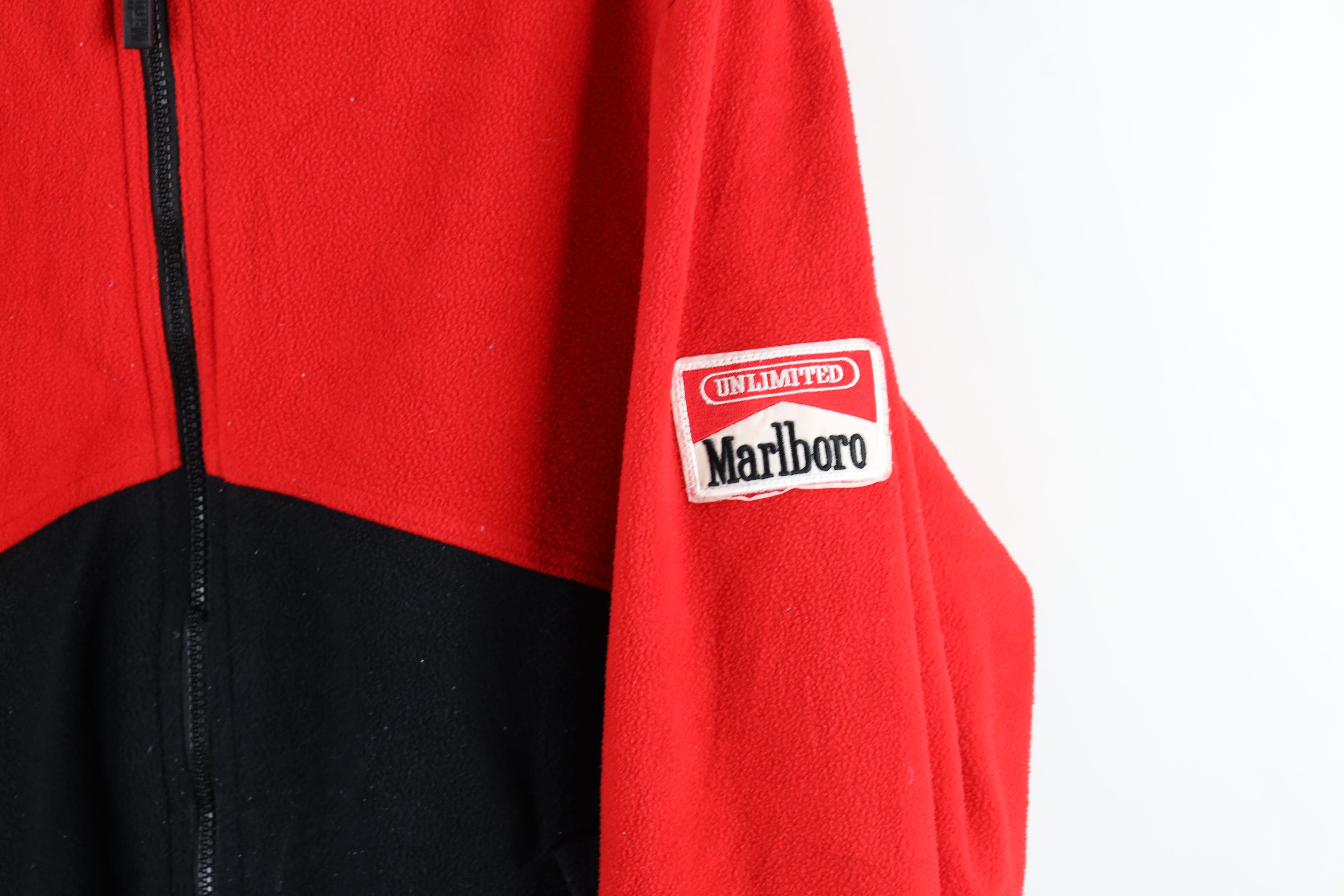 Marlboro × Vintage Vintage 90s Marlboro Spell Out Full Zip Fleece Jacket Red Size US XL / EU 56 / 4 - 4 Thumbnail