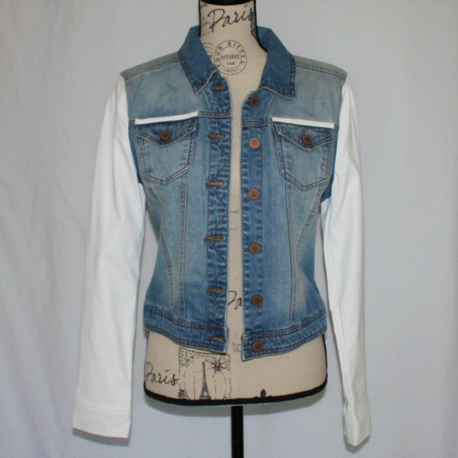Other Romeo & Juliet Couture Faux Leather Sleeve Denim Jean Jacket Size M / US 6-8 / IT 42-44 - 9 Thumbnail