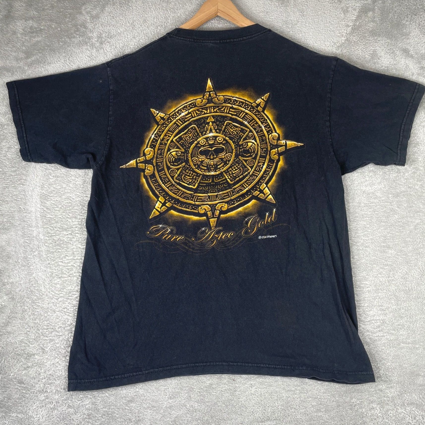 Logo 7 Aztec Gold Shirt Mens XL Black Vintage Style Skull Sun Logo Gothic Tribal Classic Shirt Short Sleeve Crew Neck Logo Cotton Graphic Print Size US XL / EU 56 / 4 - 2 Thumbnail