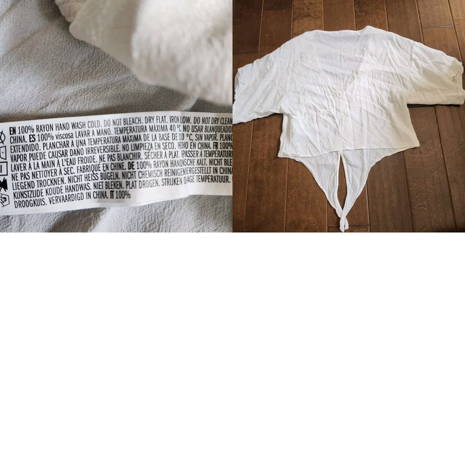 H&M H&M Women's White Front Tie Top - Size S, Short Sleeve, Regular Fit, Rayon Blouse, Casual Party/Cocktail, All Seasons, Lightweight, Easy Care Size S / US 4 / IT 40 - 9 Thumbnail