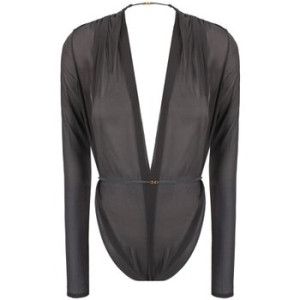 Saint Laurent Paris chiffon bodysuit in dark grey Size XXL / US 16-18 / IT 52-54 - 1 Thumbnail