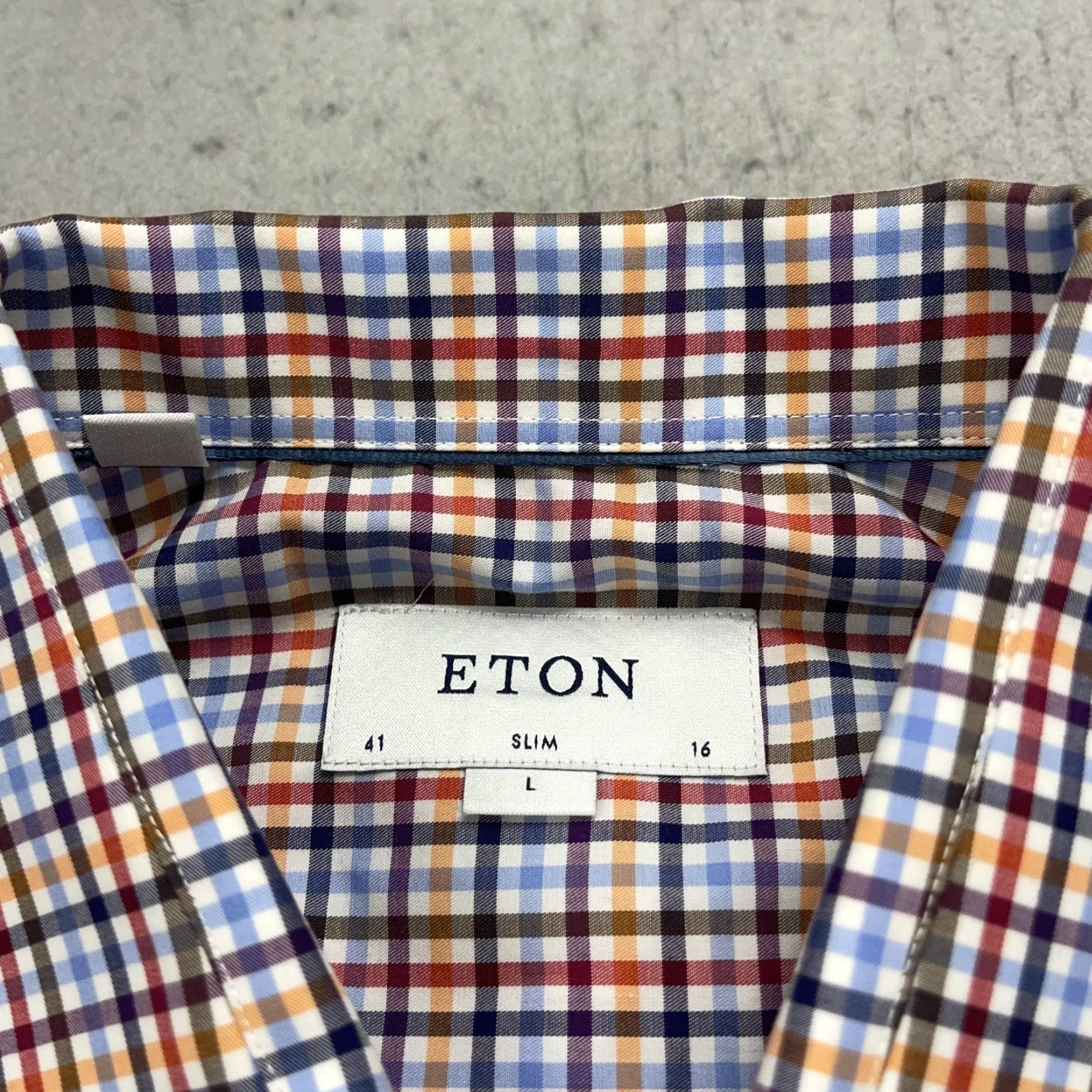 Eton Eton Shirt Mens 16 41 Colorful Check Slim Cotton Button Down Dress Shirt Size 42R - 4 Thumbnail