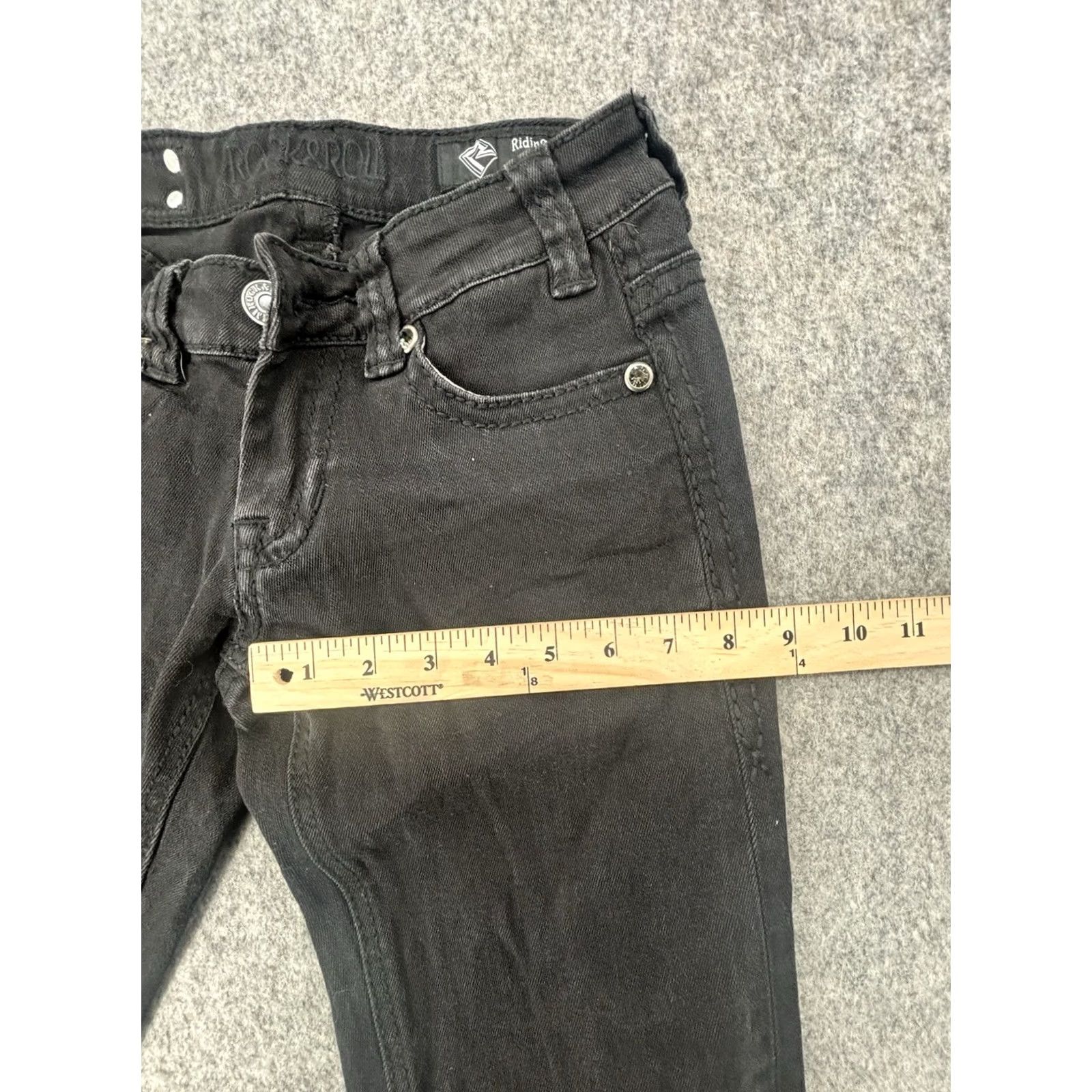 Denime Rock and Roll Cowgirl Jeans Women's Black Denim Size 25x35 Stretch 5-Pocket Rock Theme Skinny Regular Denim Jeans Boys and Girls W25XL35 Mens Womens Size 42" / US 20 - 3 Thumbnail