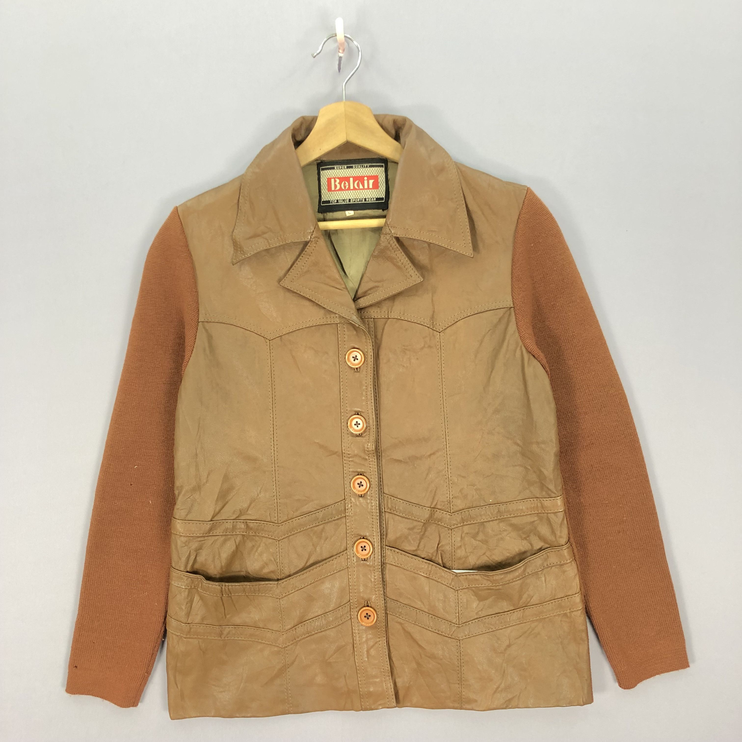 Japanese Brand × Vintage Vintage 90s Belair Leather Wool Knitted Jackets Size US S / EU 44-46 / 1 - 1 Thumbnail