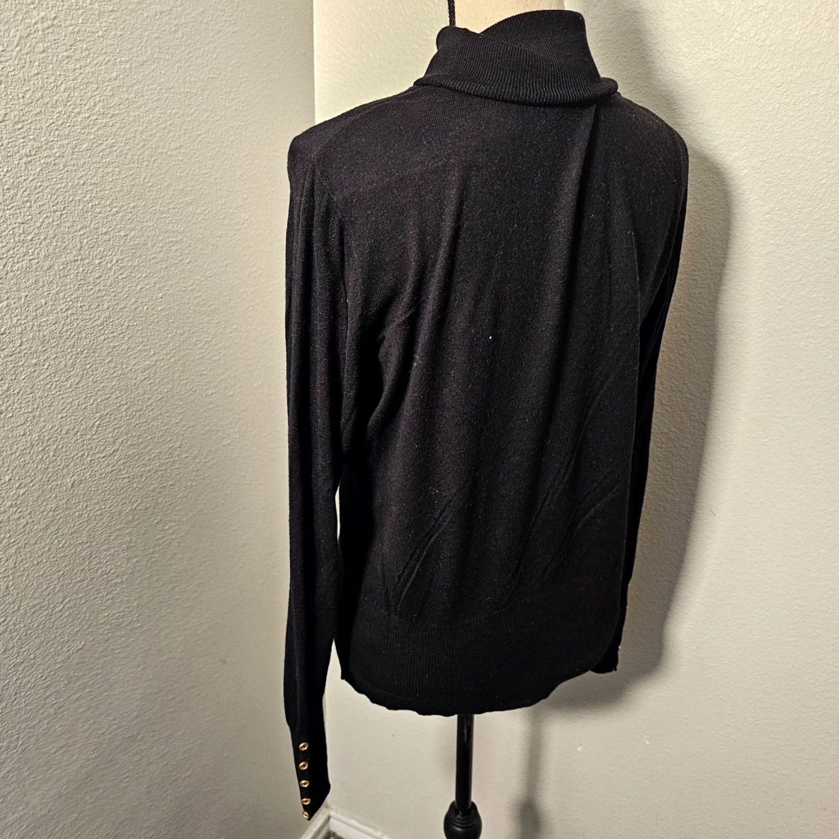 H&M H&M Turtleneck Sweater Womens Size L Black Tight Knit Button Accent Casual Pullover Knit Long Sleeve Split: 0 Size L / US 10 / IT 46 - 3 Thumbnail
