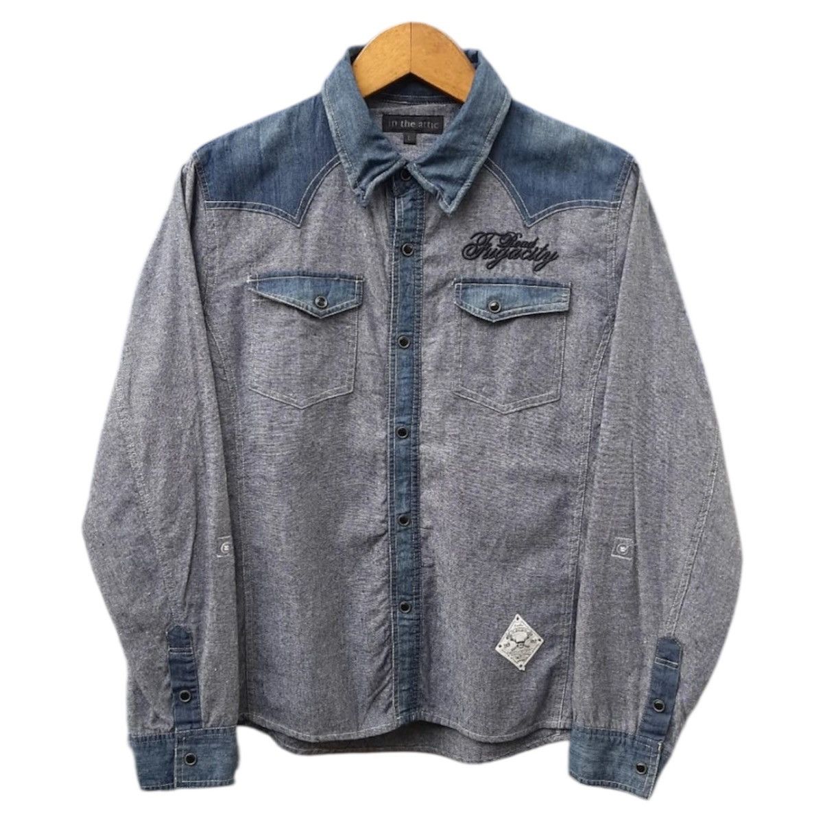 Hysteric Glamour 2000s In Tne Attic Japanese Poem Snap Denim Shirt y2k Size US M / EU 48-50 / 2 - 1 Thumbnail