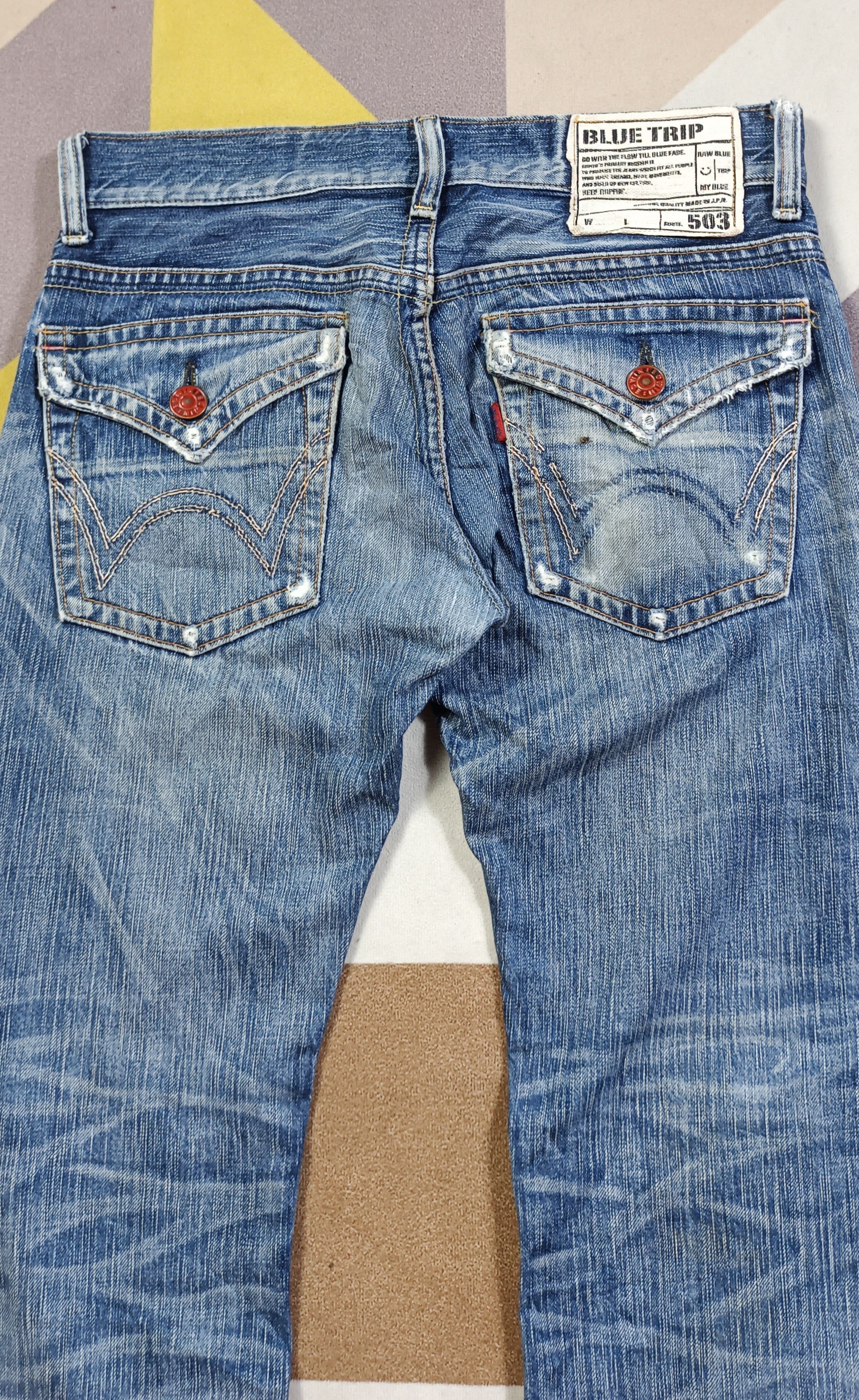 Edwin Vintage Edwin 503 Blue Trip Distressed Jeans Very Rare Size US 32 / EU 48 - 7 Thumbnail