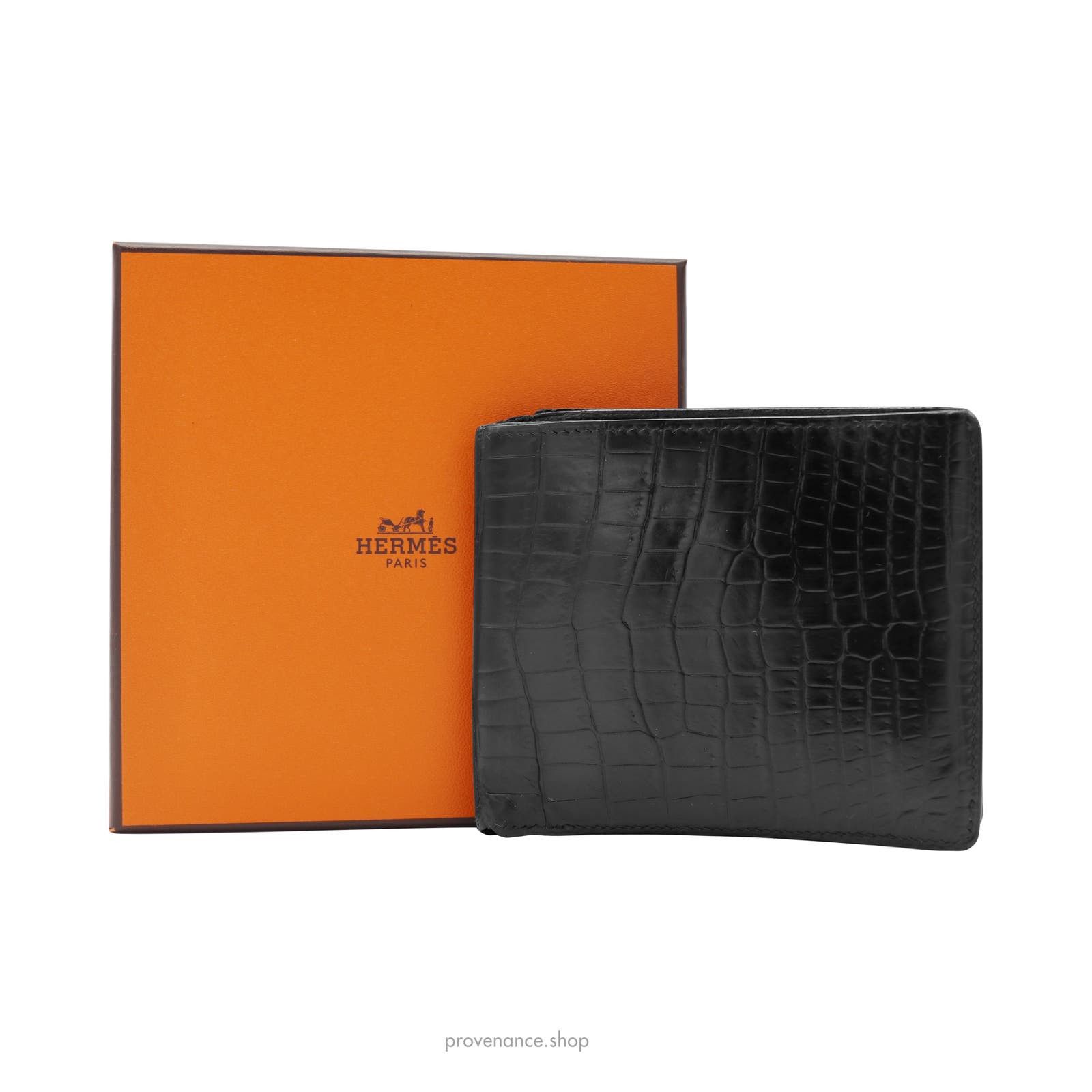 image of Hermes Mc2 Bifold Wallet - Black Crocodile Leather in Black Niloticus, Men's