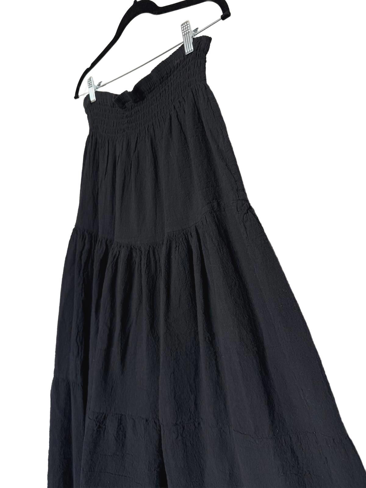 Designer Black Maxi Peasant Tiered Skirt - 100% Cotton Size 36" / US 14 / IT 50 - 1 Thumbnail