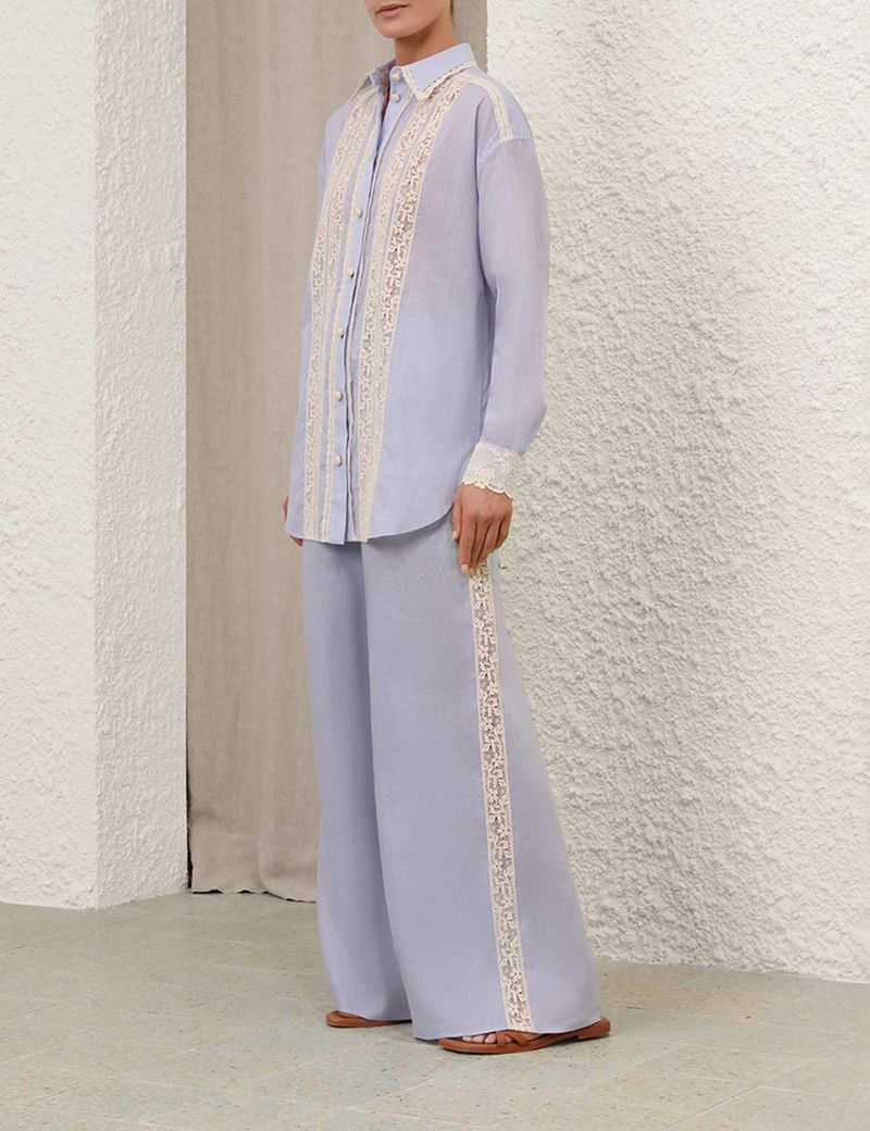 Zimmermann oc11z0126 Everley Lace Trim Shirt in Dusty Blue Size S / US 4 / IT 40 - 3 Thumbnail