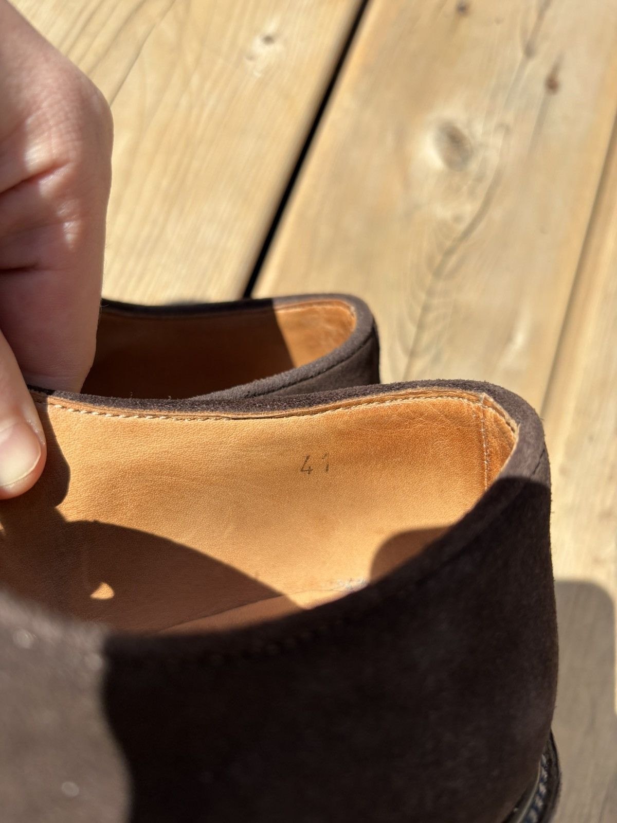 Vintage Italian Suede Derby Shoes Artisanal Blake Stitch Vero Cuoio Size US 8 / EU 41 - 7 Thumbnail