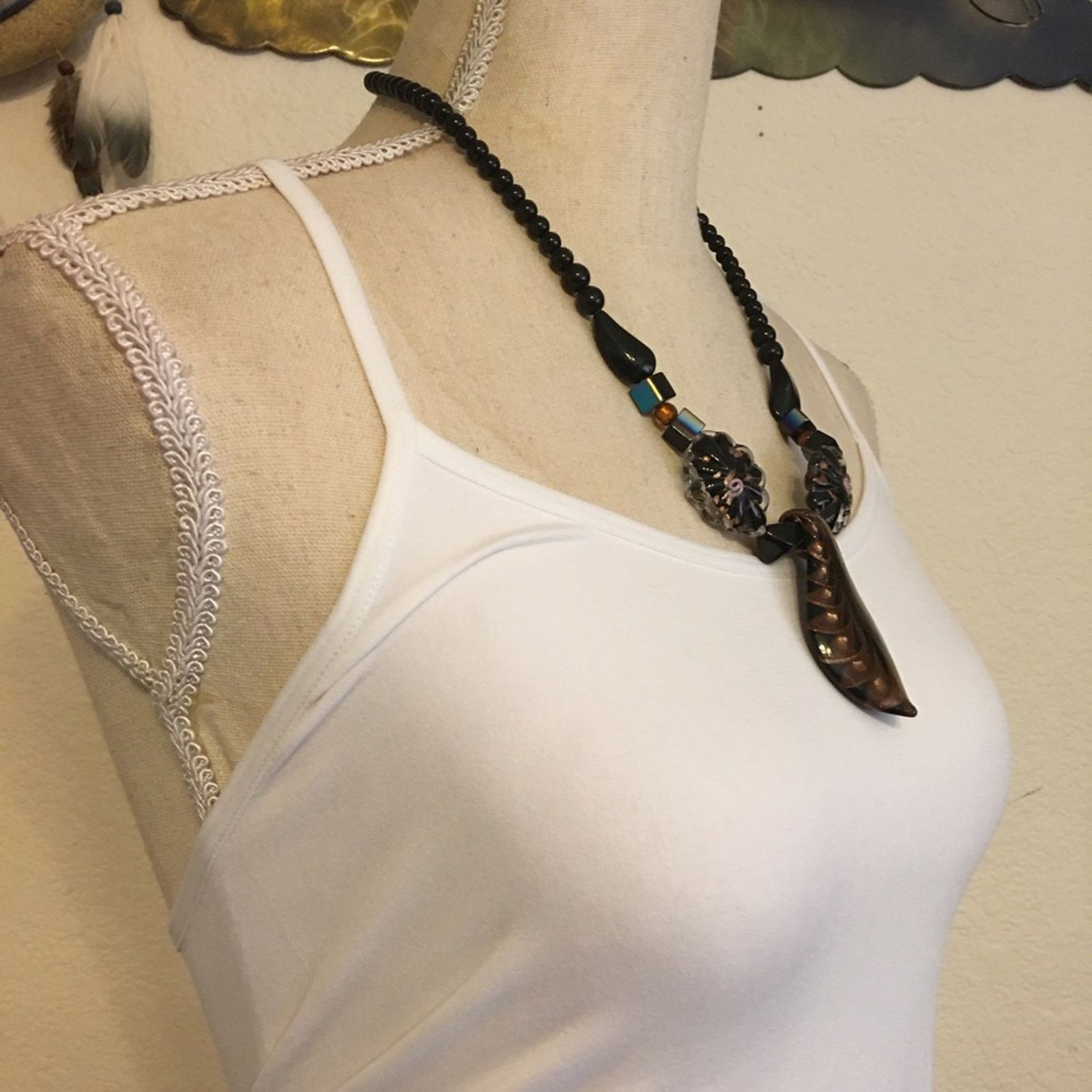 Jewelry Handmade blown glass pendant beaded necklace Size ONE SIZE - 2 Thumbnail